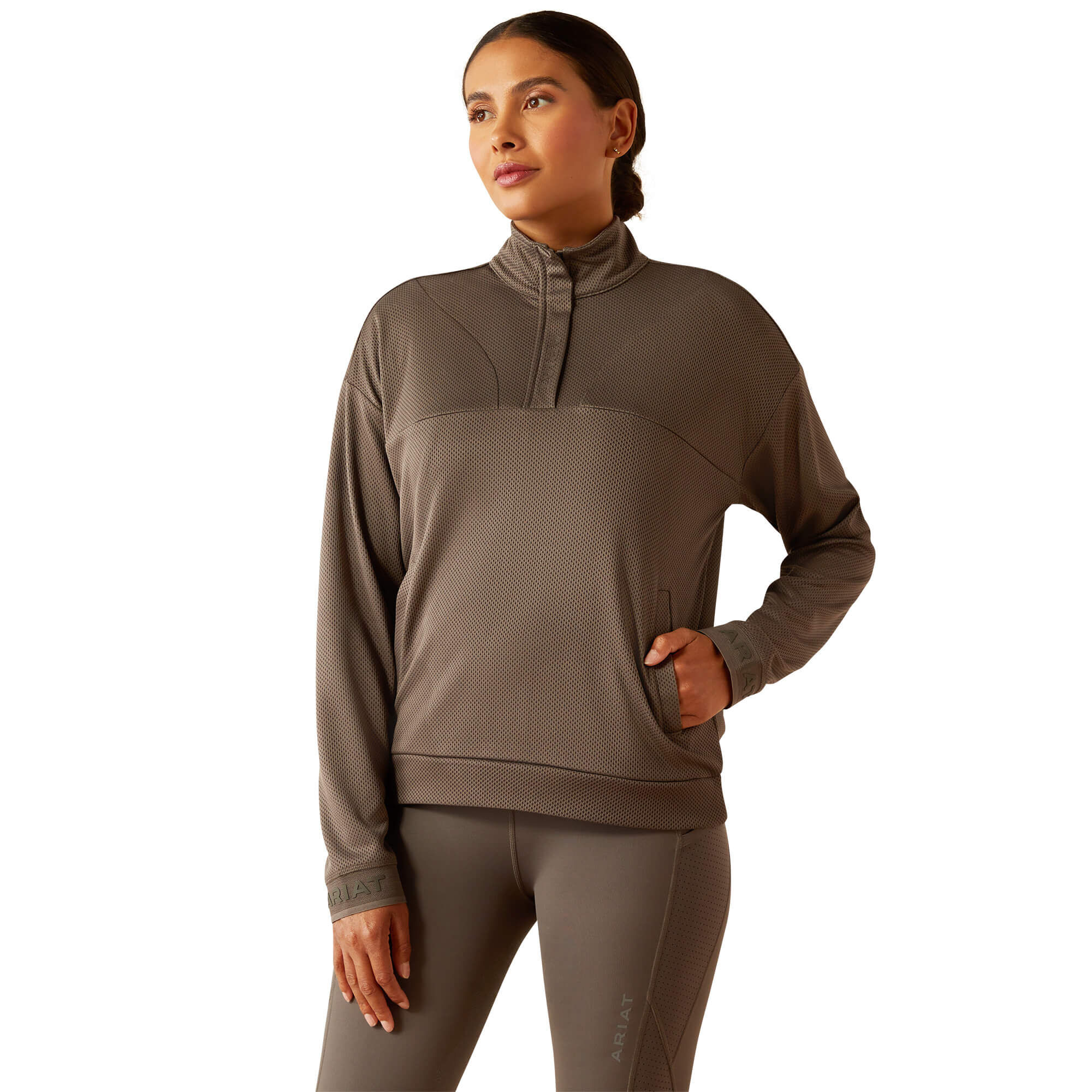 Women's Breathe 1/2 Zip Sweatshirt Long Sleeve in Plum Grey, Size Medium, by Ariat