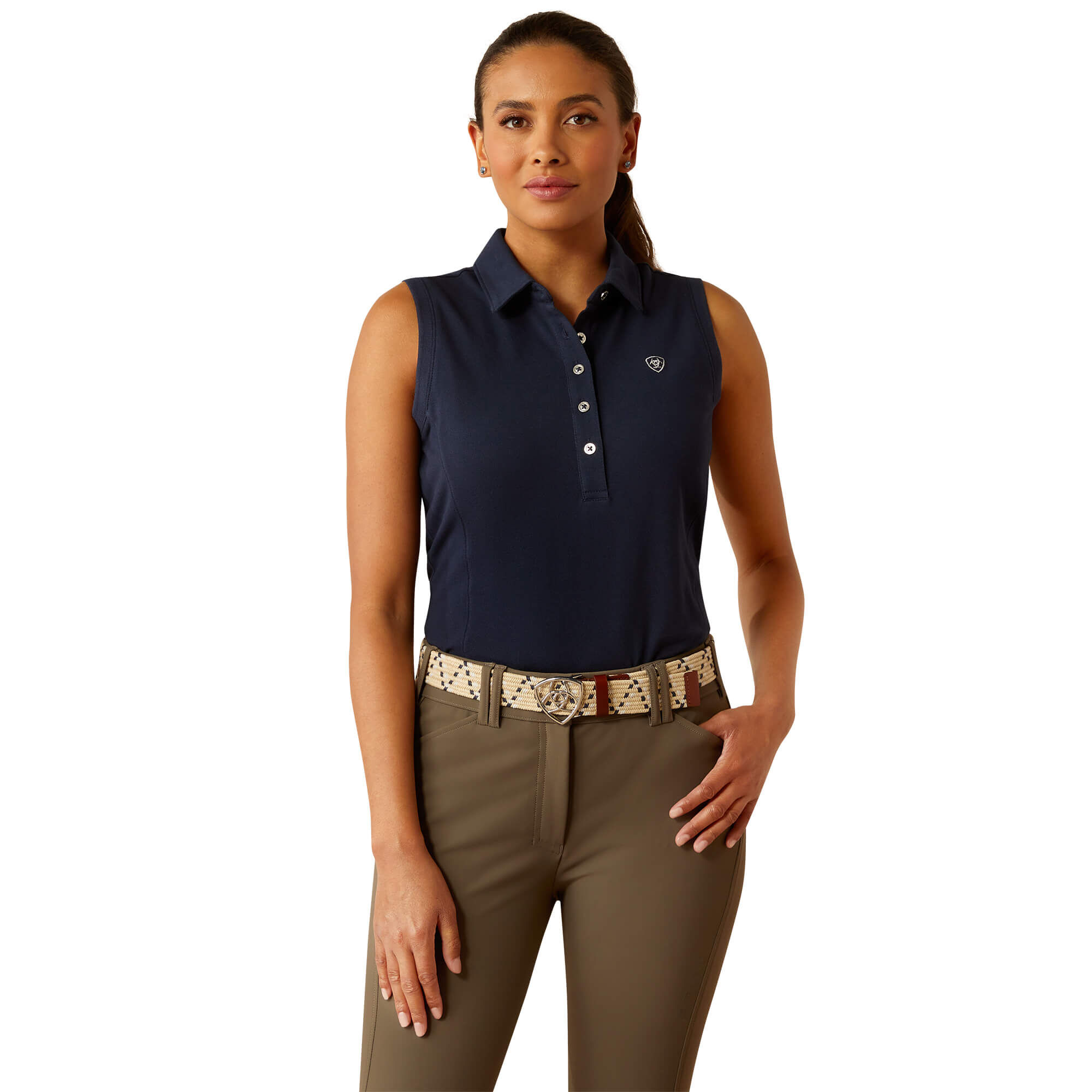 Women's Prix 3.0 Sleeveless Polo Shirt in Navy Eclipse, Size Medium, by Ariat