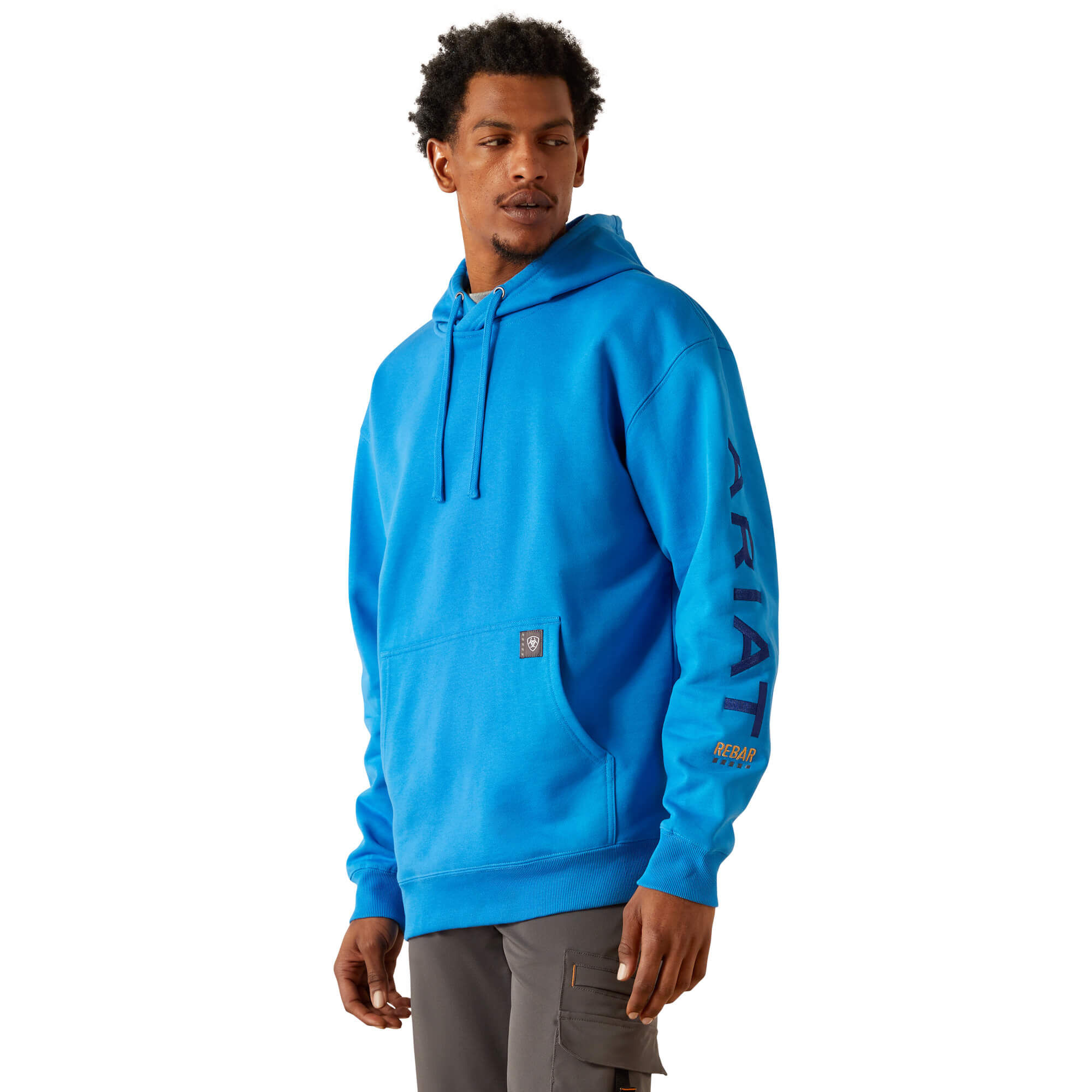 Men's Rebar Graphic Hoodie Long Sleeve Fleece in French Blue Sodalite Blue Cotton, Size X-Small, by Ariat