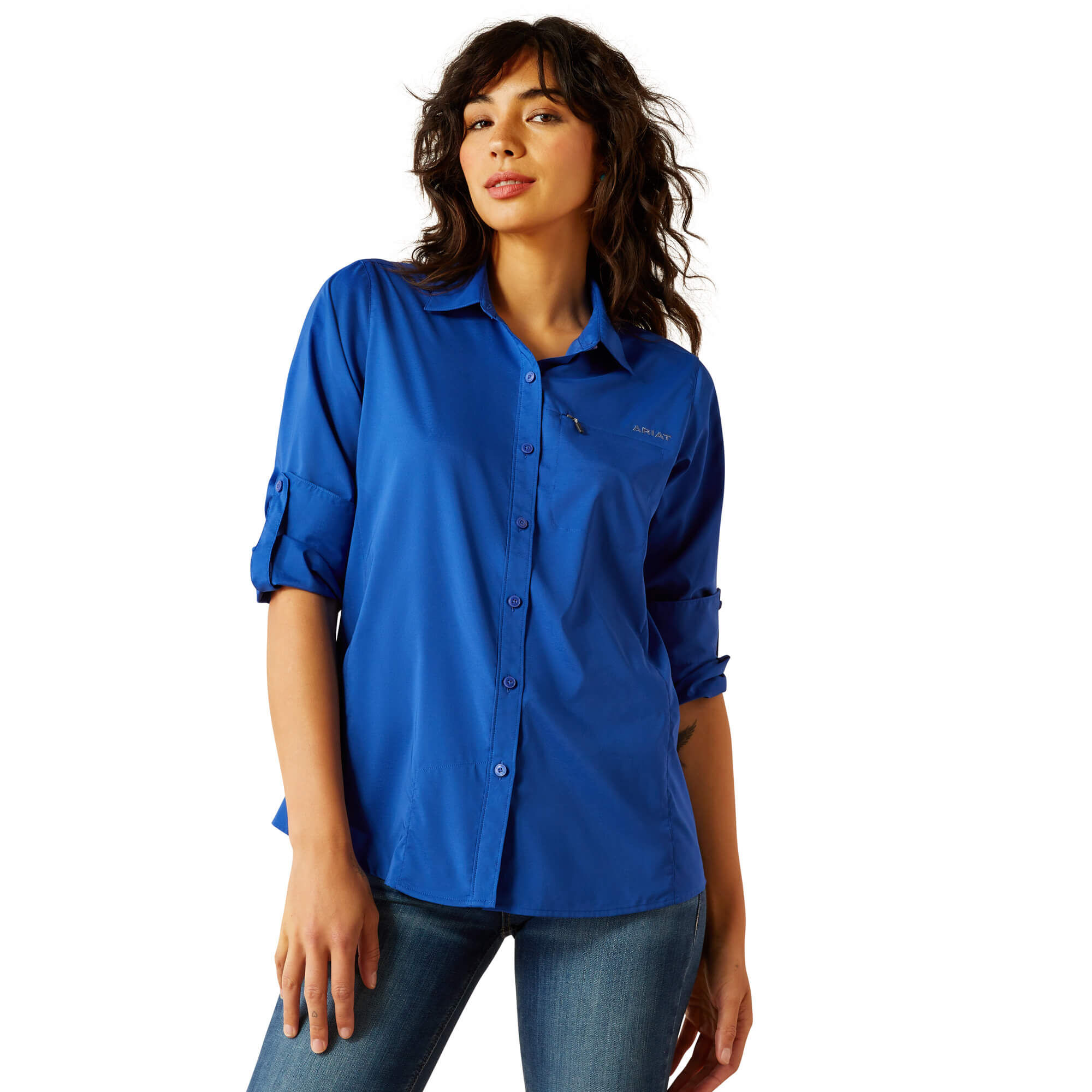 Women's VentTEK Western Shirt Long Sleeve in Mazarine Blue, Size Small, by Ariat