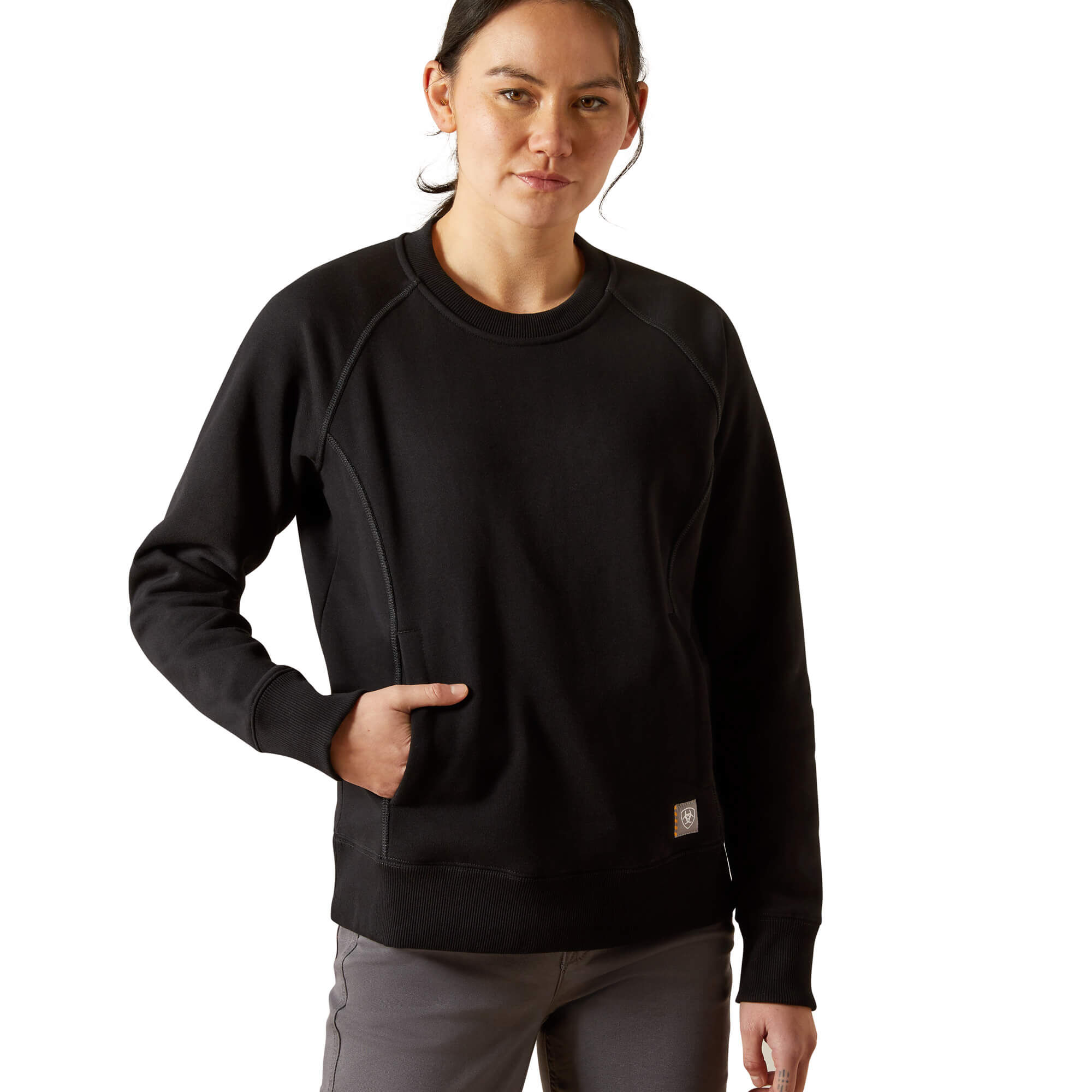 Women's Rebar Lightweight Fleece Sweatshirt Long Sleeve in Black, Size Medium, by Ariat