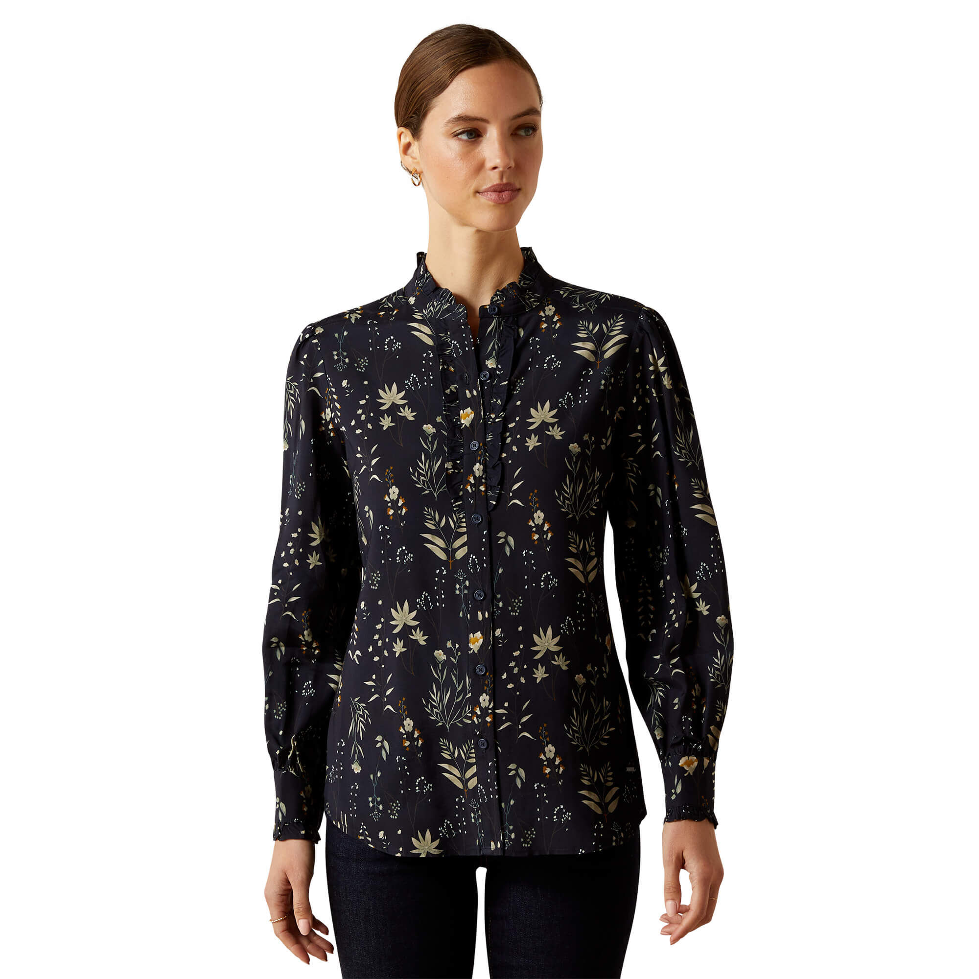 Women's Cricklade Blouse Long Sleeve in Navy Floral Print, Size Large, by Ariat