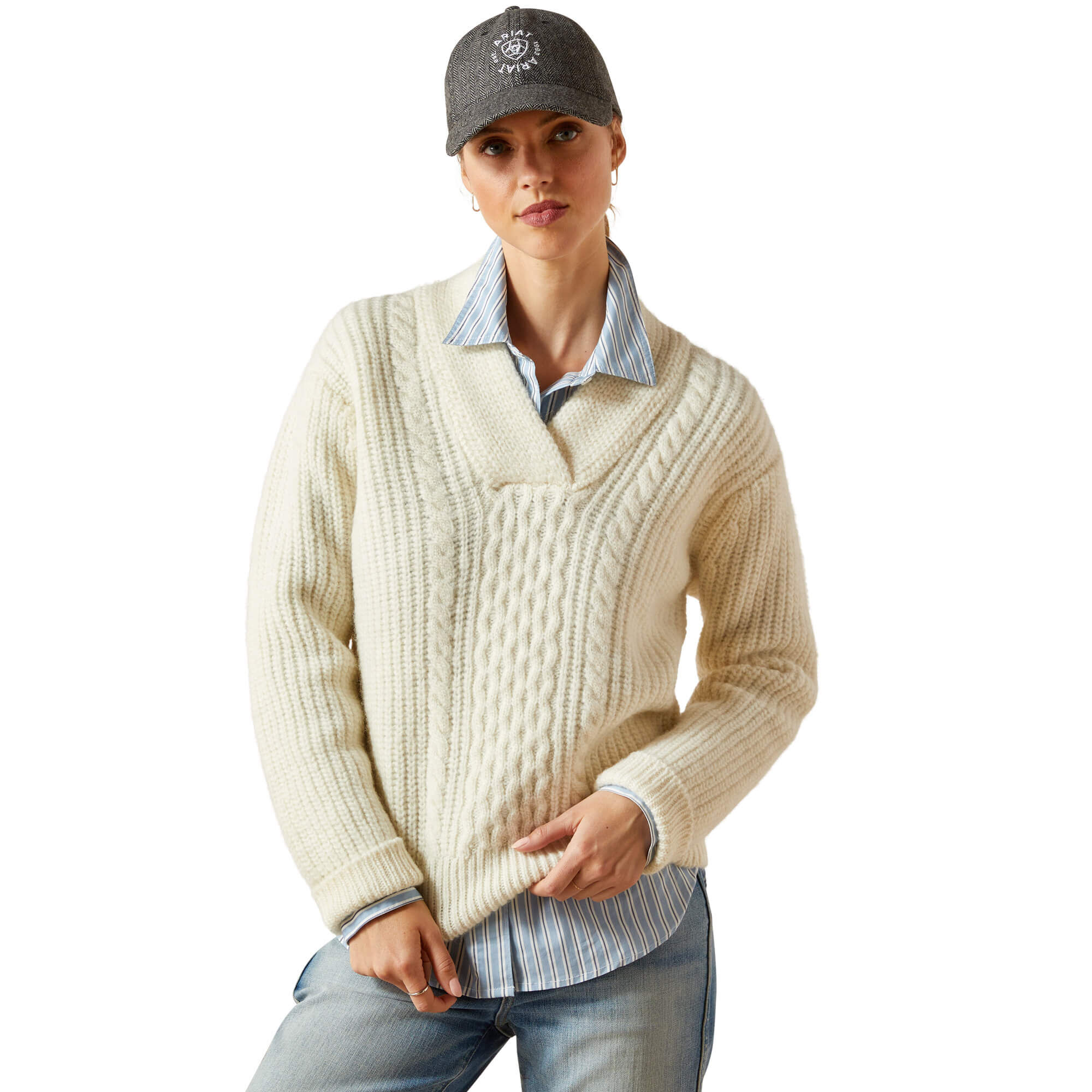 Women's Arley Sweater Long Sleeve in Arctic Wolf, Size Large, by Ariat