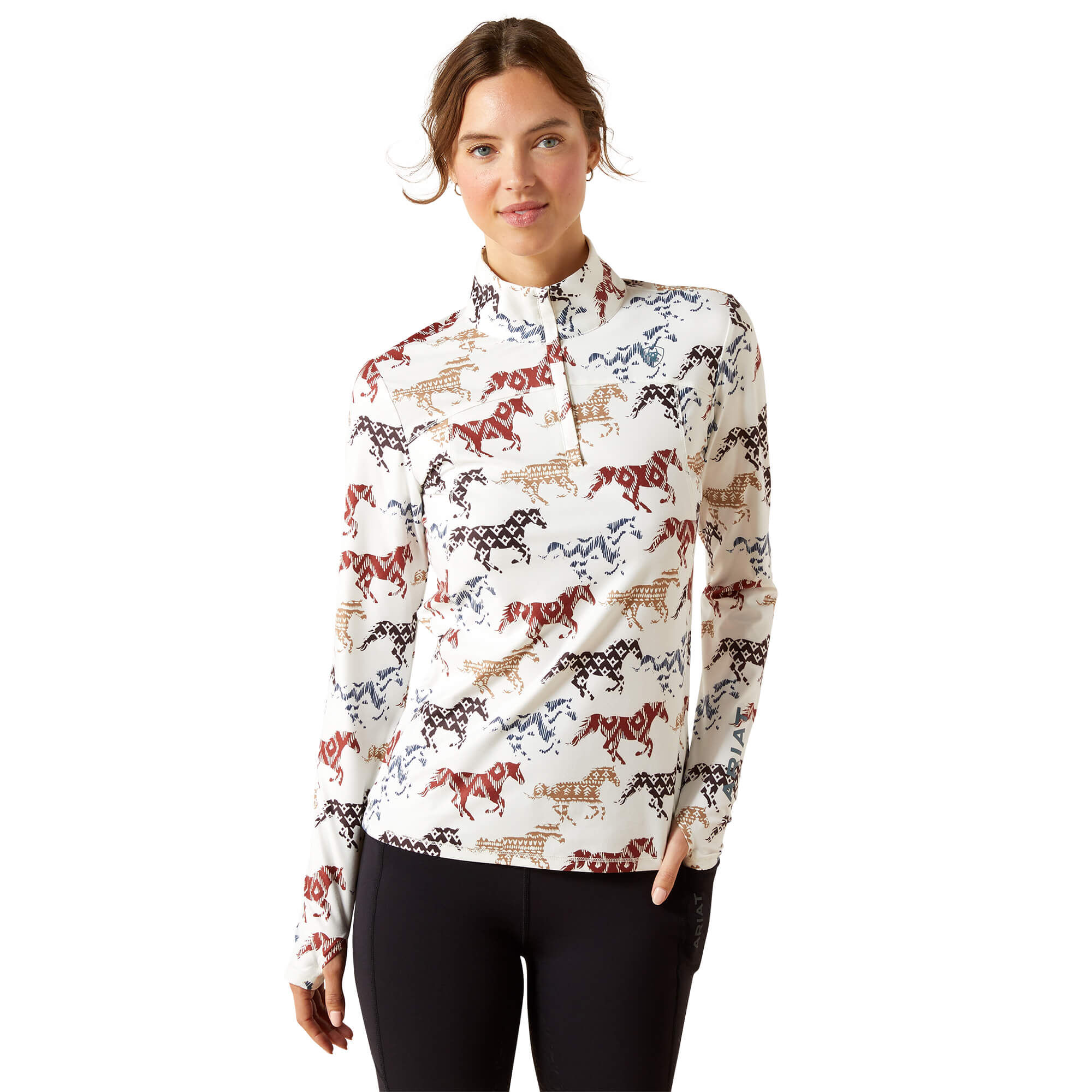 Women's Lowell 3.0 1/4 Zip Baselayer Top Long Sleeve in Painted Ponies Print, Size Medium, by Ariat