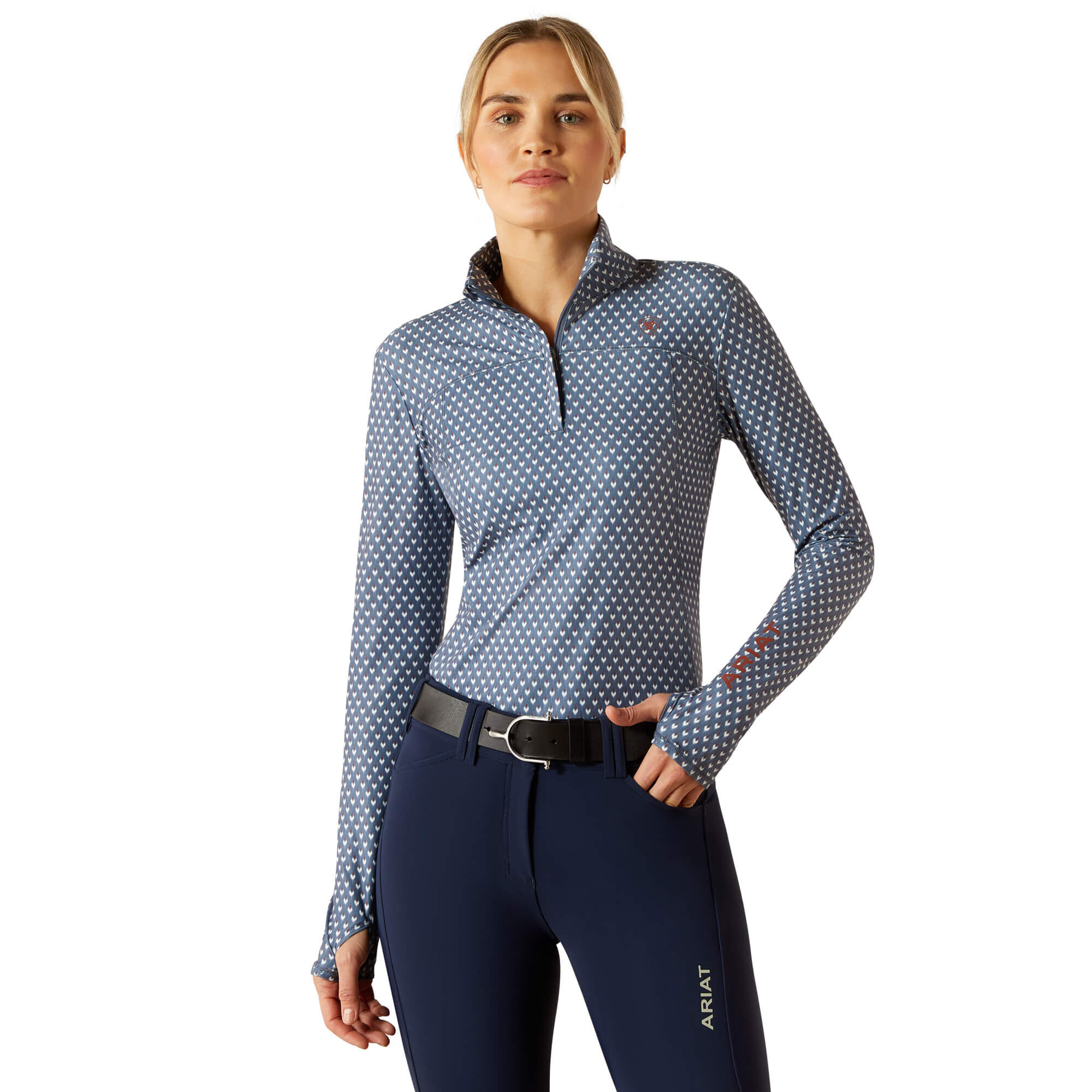 Women's Lowell 3.0 1/4 Zip Baselayer Top Long Sleeve in China Blue Arrows, Size X-Small, by Ariat