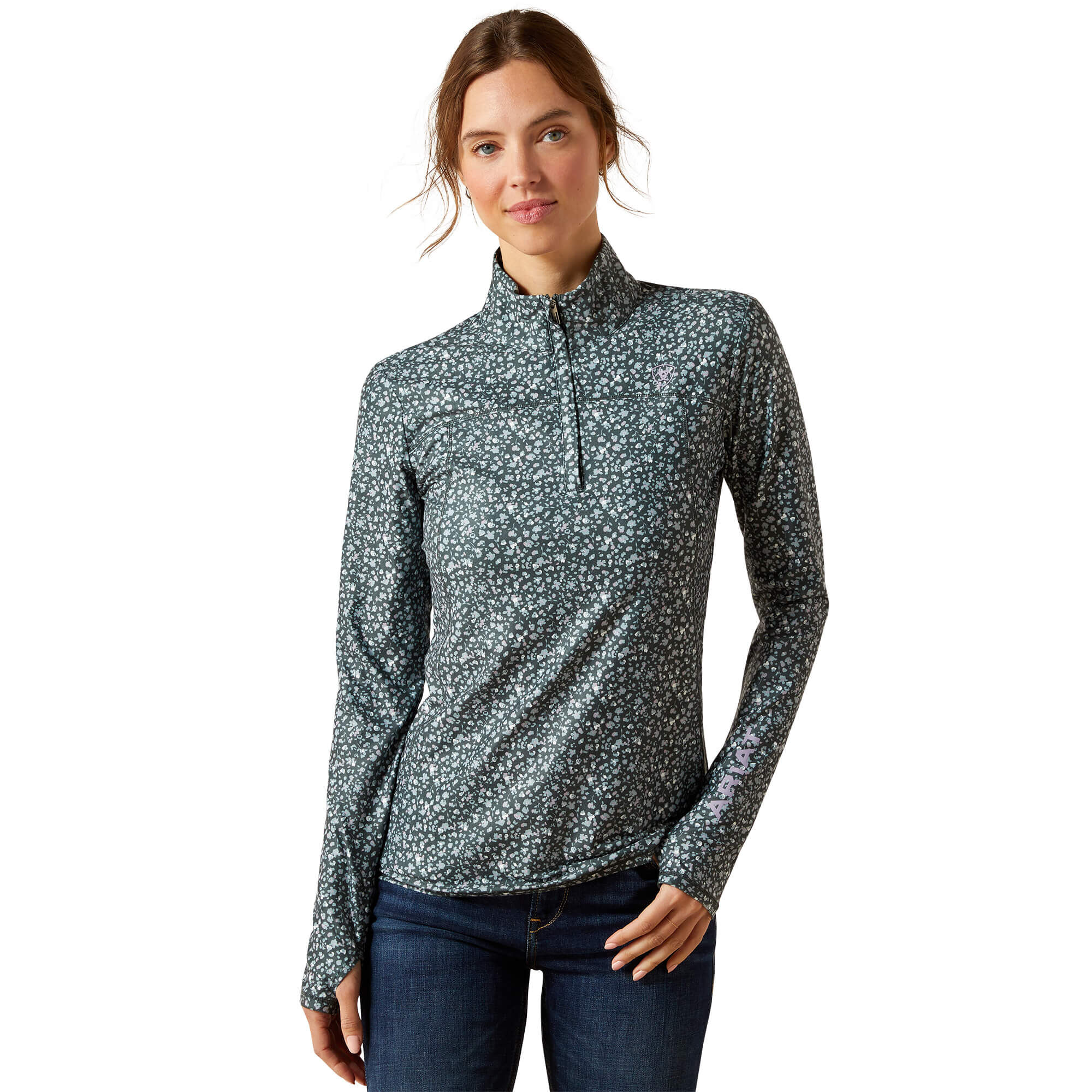 Women's Lowell 3.0 1/4 Zip Baselayer Top Long Sleeve in Flower Ditsy, Size Medium, by Ariat