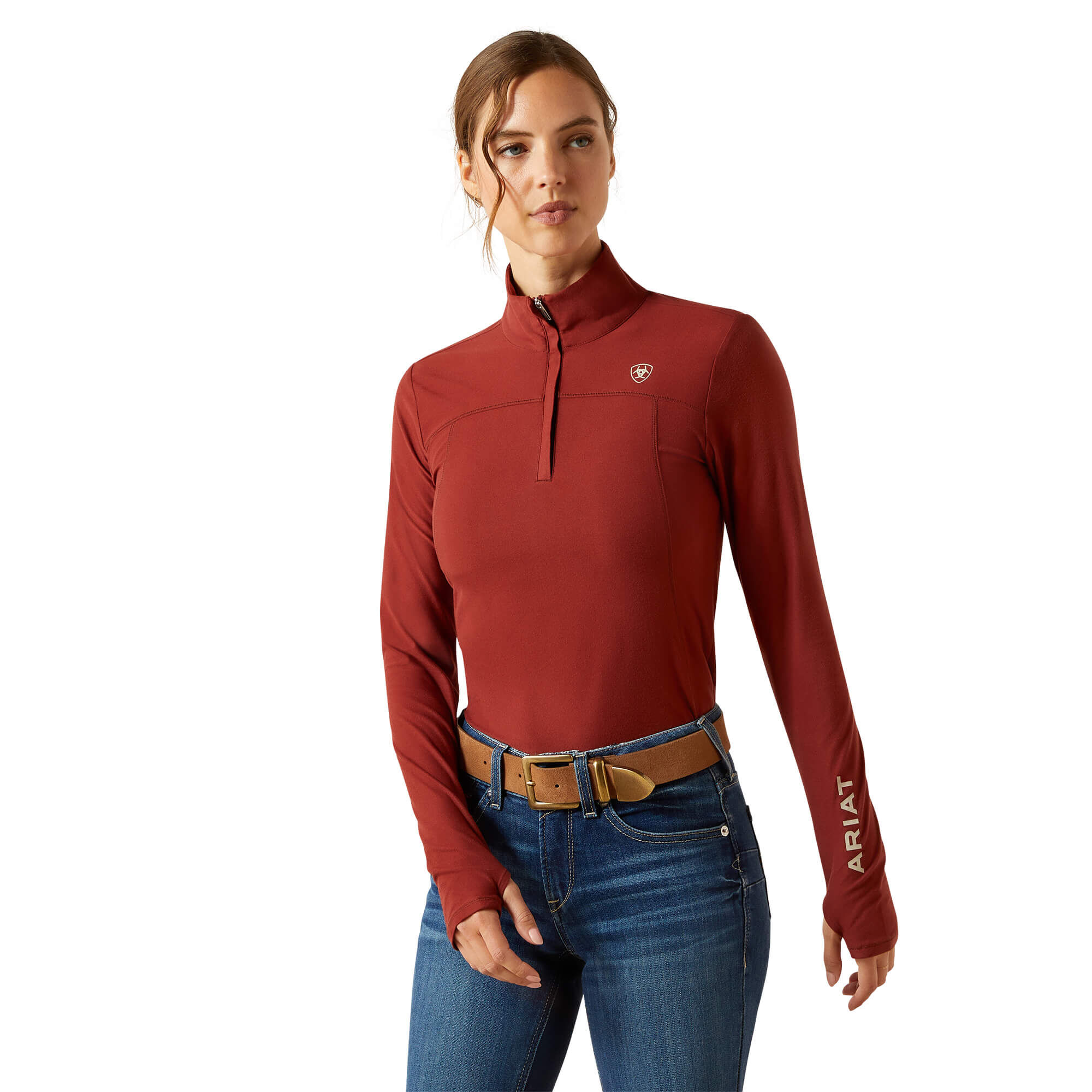 Women's Lowell 3.0 1/4 Zip Baselayer Top Long Sleeve in Madder Brown, Size Large, by Ariat