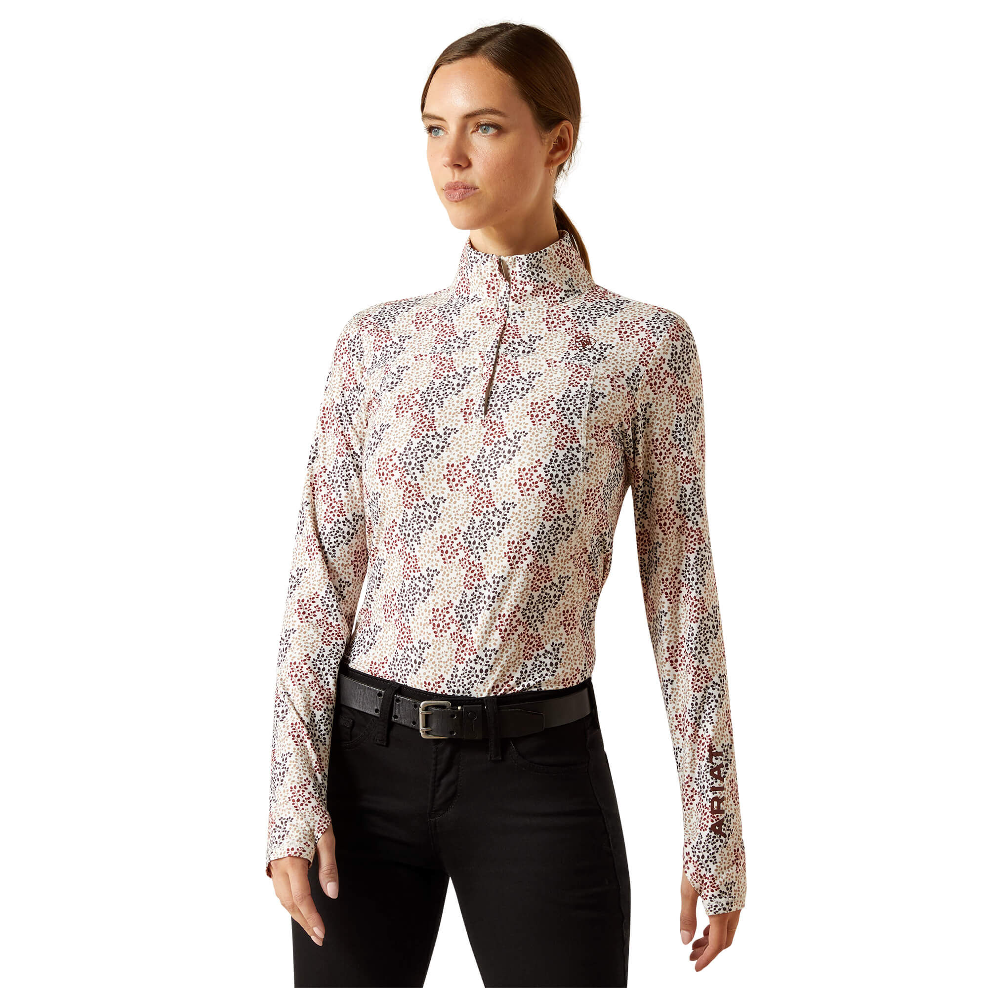 Women's Lowell 3.0 1/4 Zip Baselayer Top Long Sleeve in Leafy Print, Size Small, by Ariat