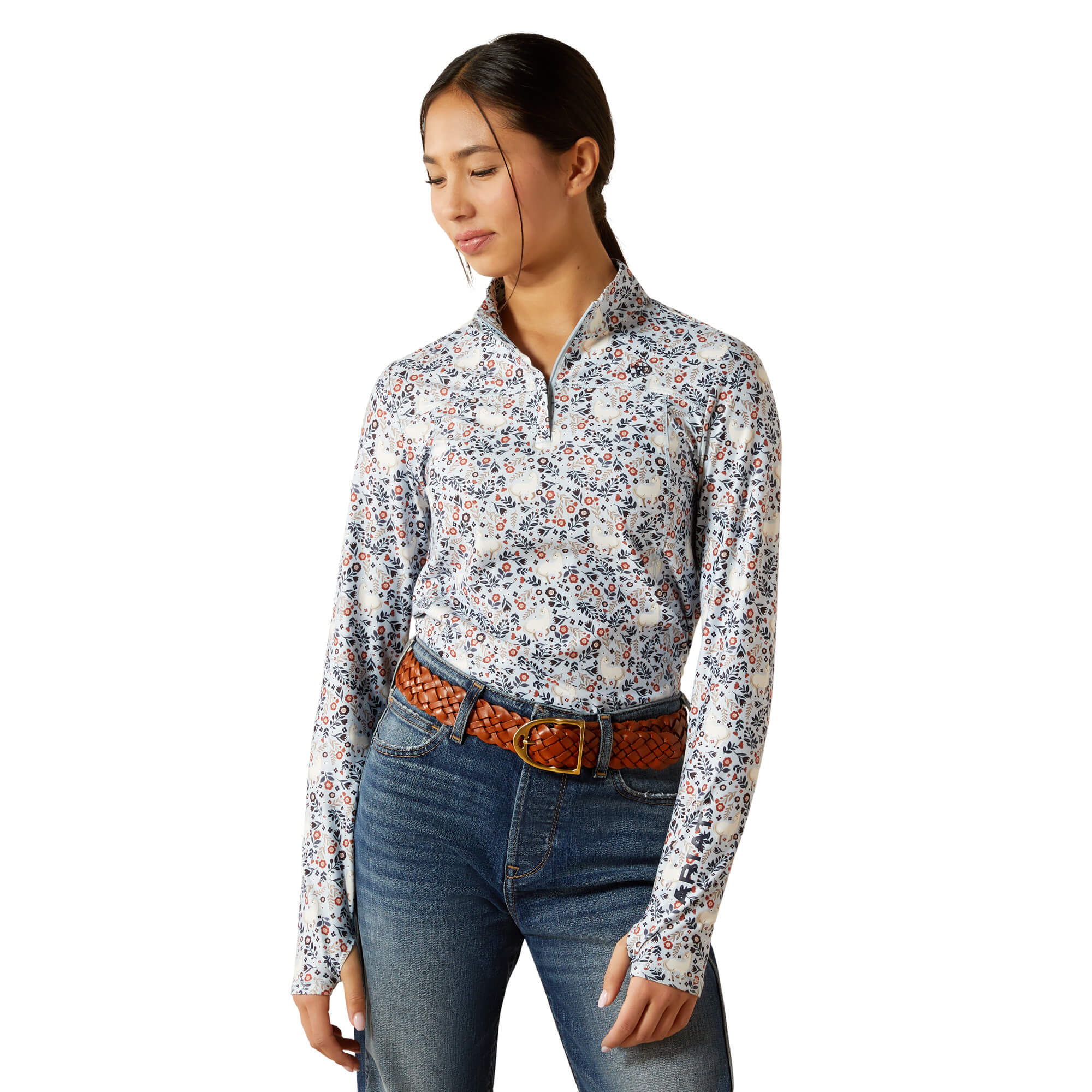 Kid's Lowell 3.0 1/4 Zip Baselayer Top Long Sleeve in Posey Pony Print, Size Large, by Ariat