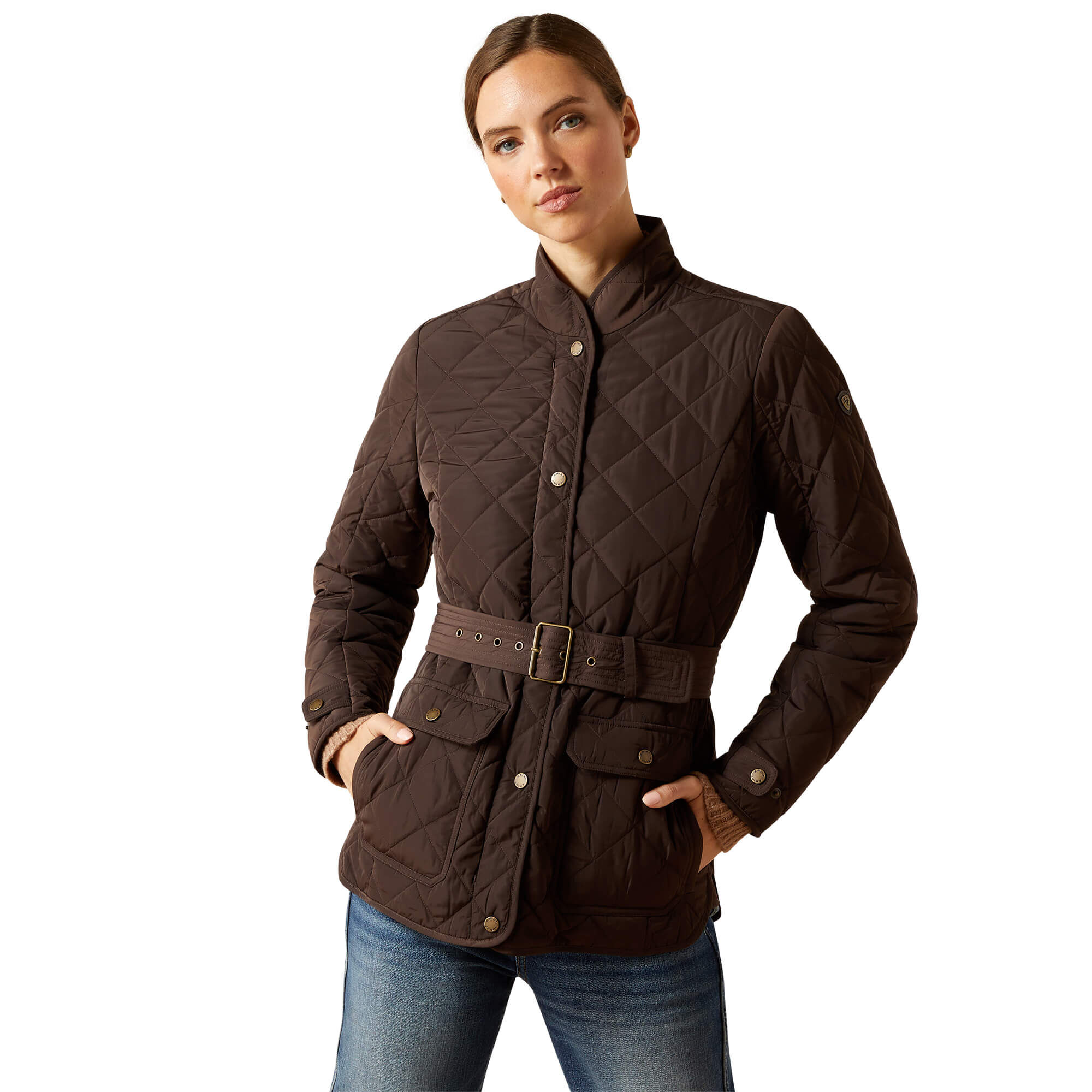 Women's Woodside Quilted Insulated Jacket Long Sleeve in Coffee Bean, Size Large, by Ariat