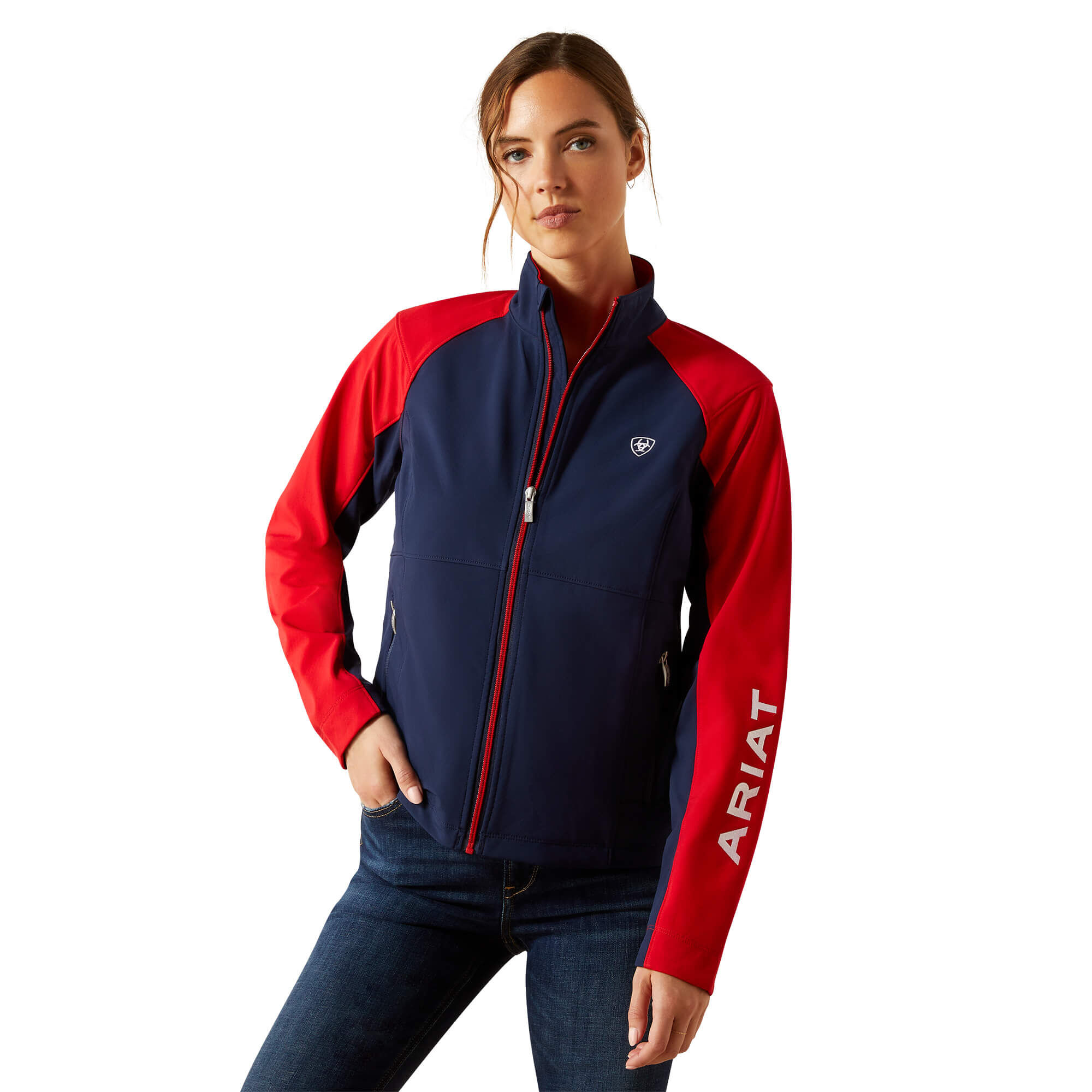 Women's Team EQ Jacket Long Sleeve in Navyt Red, Size X-Small, by Ariat