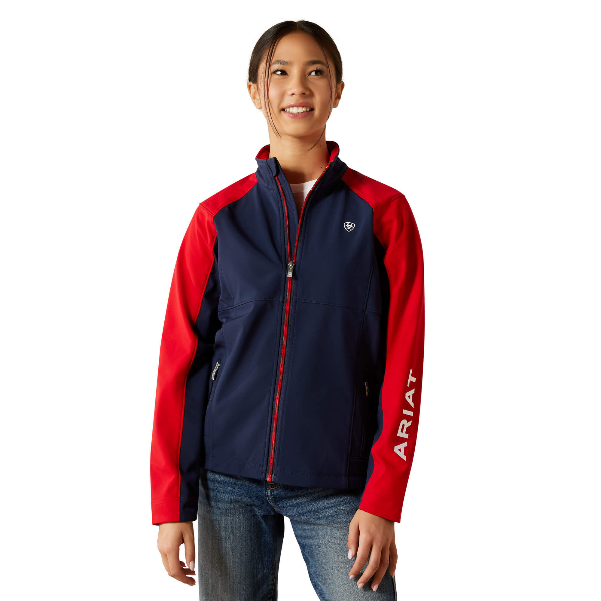 Kid's Team EQ Jacket Long Sleeve in Navyt Red, Size Small, by Ariat
