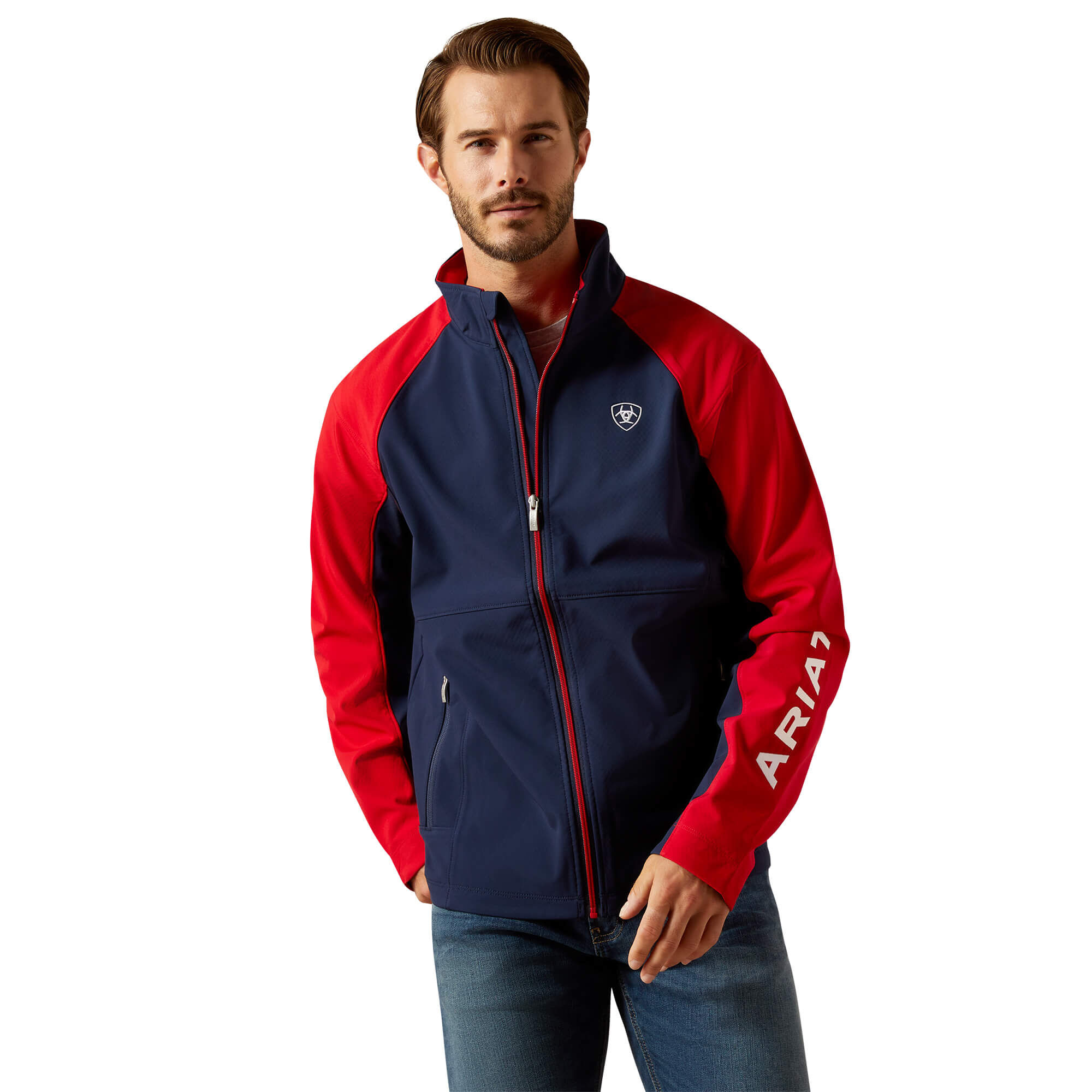 Men's Team EQ Jacket Long Sleeve in Navy Red, Size Medium, by Ariat