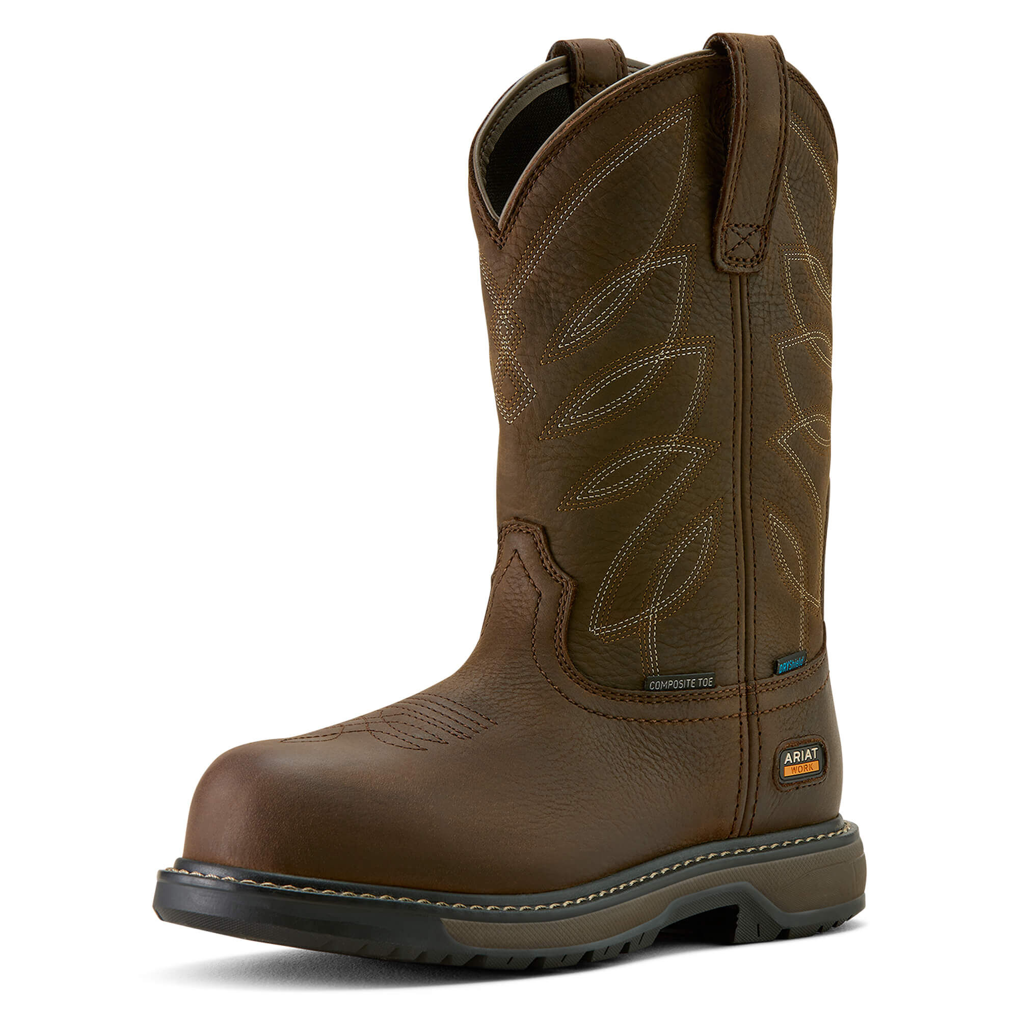 Women's Riveter Pull-On Waterproof Composite Toe Work Boots in Dark Brown, B Medium Width, Size 7.5, by Ariat
