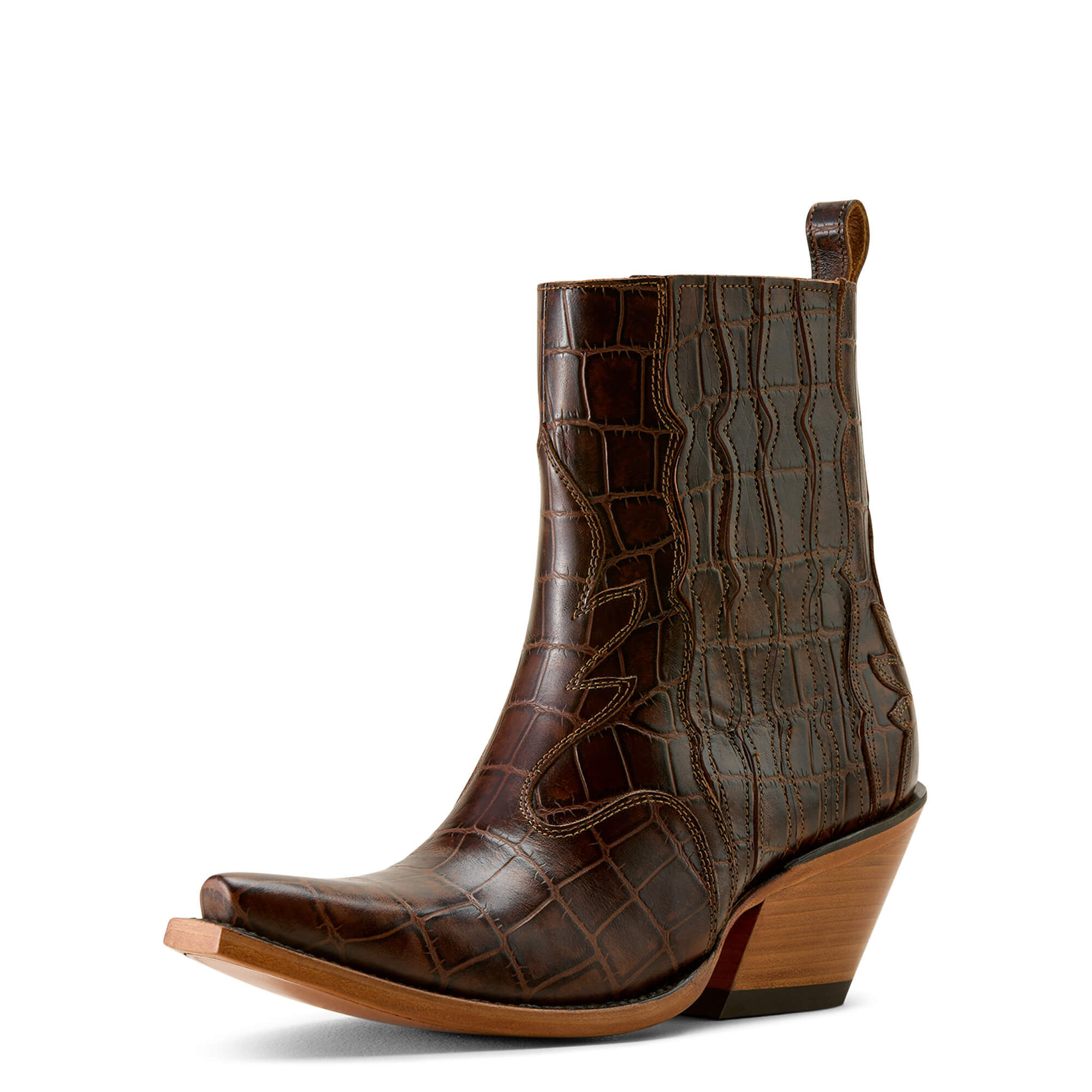 Women's Jade X Toe Western Boots in Luxe Espresso Croc Print, B Medium Width, Size 6.5, by Ariat