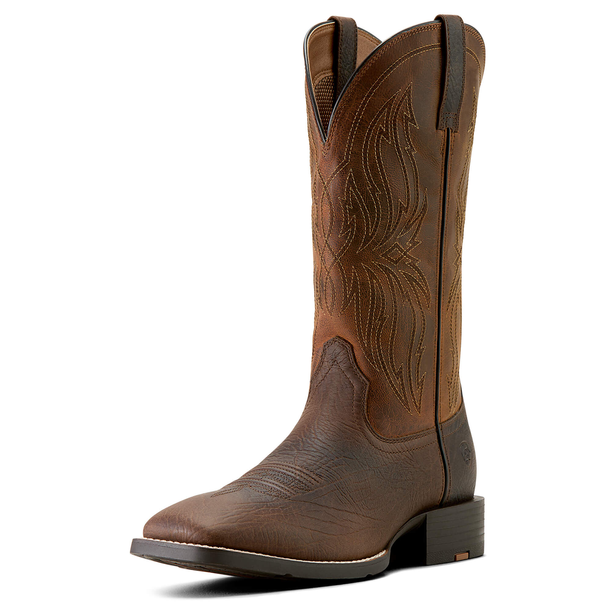Men's Sport Rustler Wide Square Toe Western Boots in Toffee Hippo Print Rich Oak Leather, D Medium Width, Size 8, by Ariat