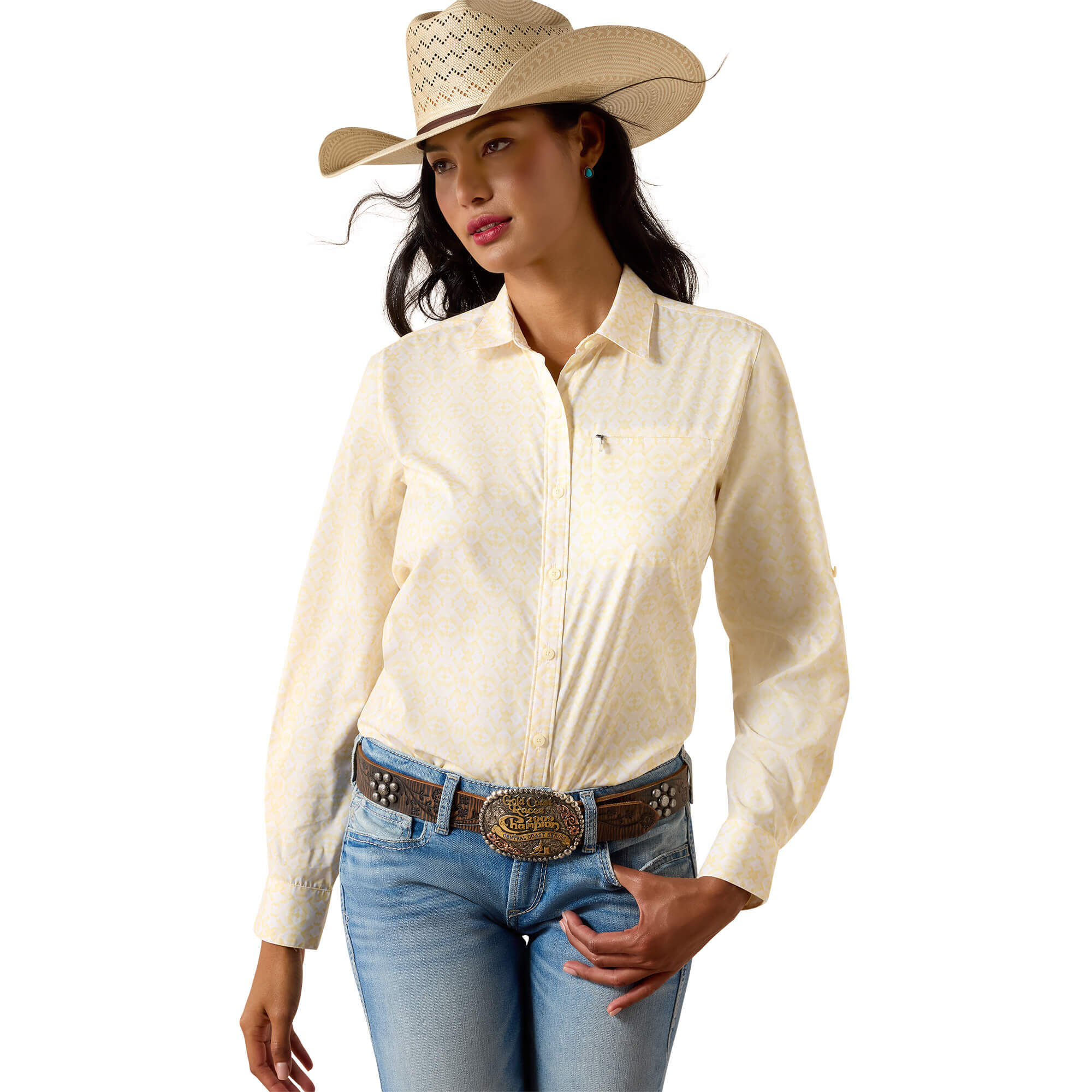 Women's VentTEK Western Shirt Long Sleeve in Pear Sorbet Kaleidoscope, Size Large, by Ariat