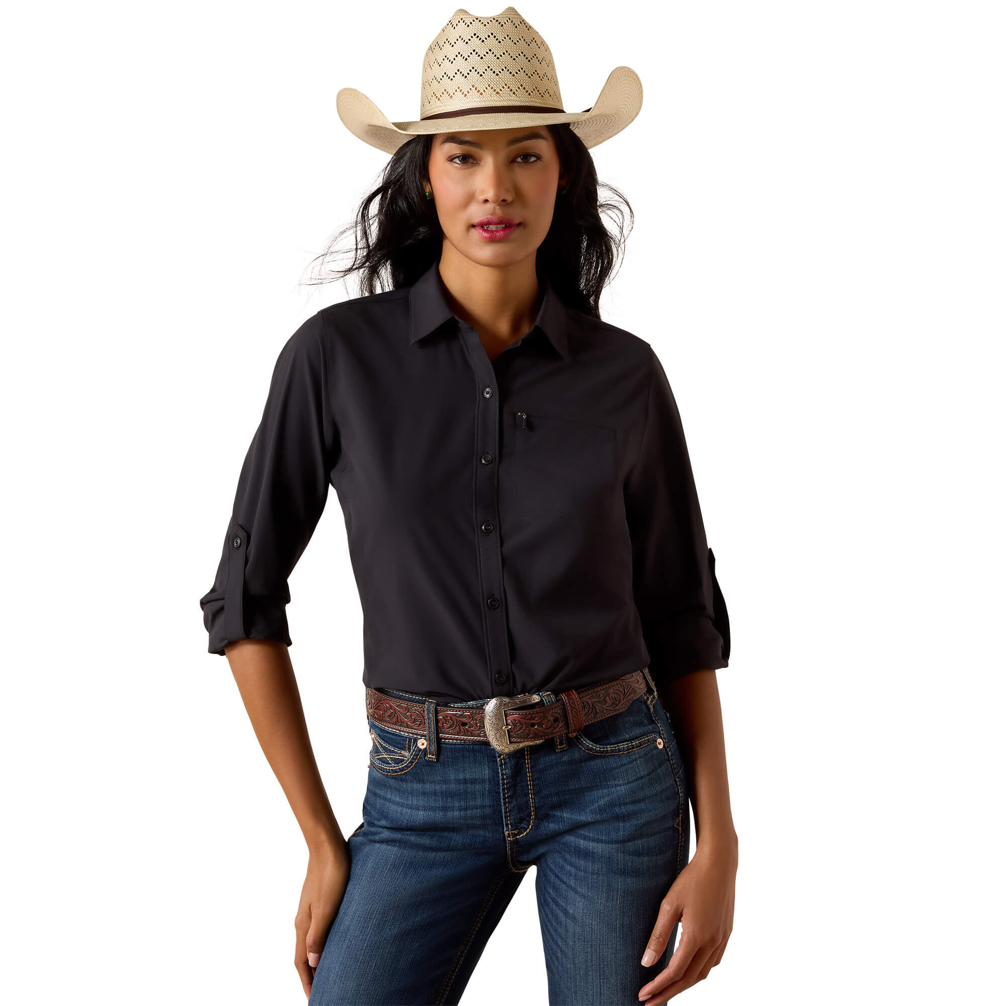 Women's VentTEK Western Shirt Long Sleeve in Black, Size Small, by Ariat