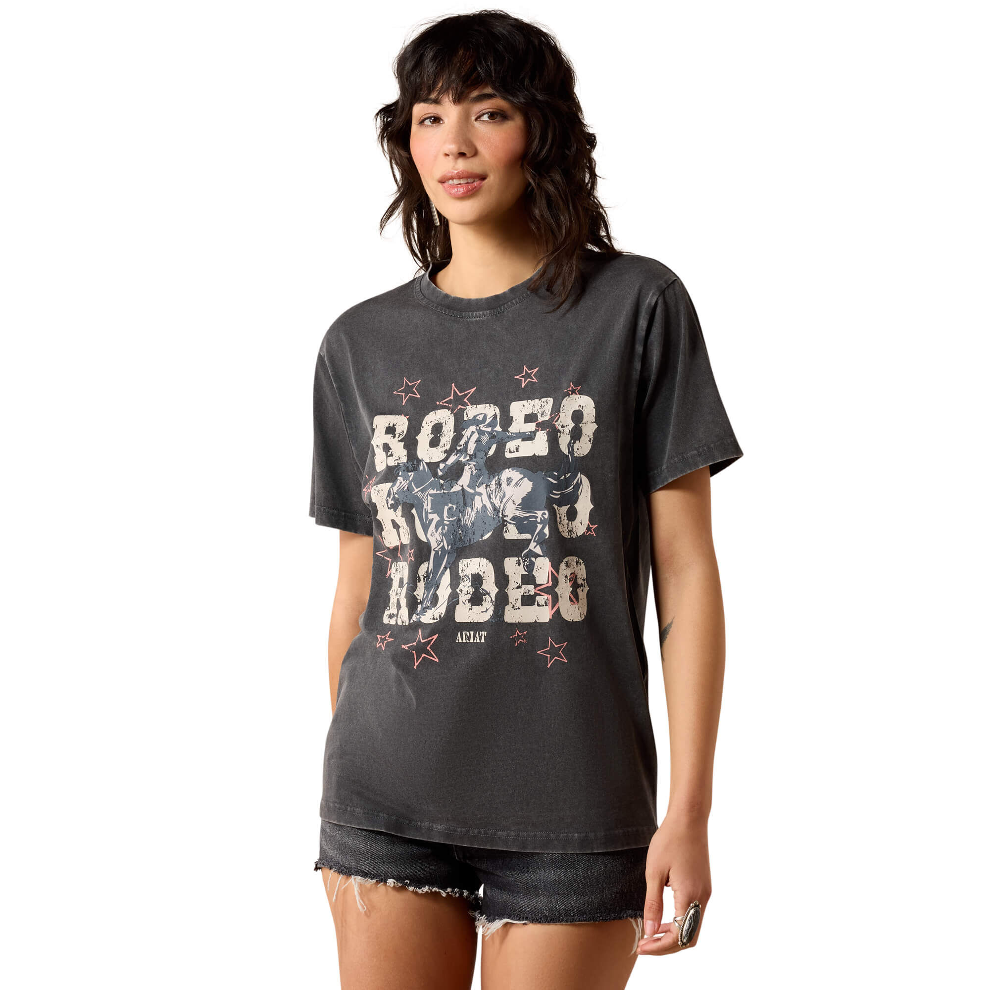 Women's Star Spangled Rodeo T-Shirt In Charcoal Mineral Wash, Size Large, By Ariat