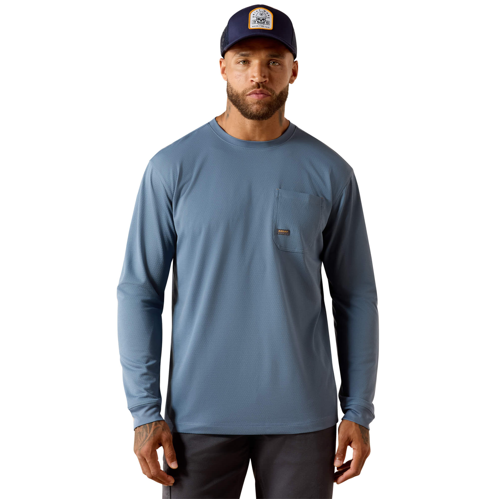Men's Rebar Heat Fighter Staple T-Shirt Long Sleeve in Baleen Blue, Size X-Large, by Ariat