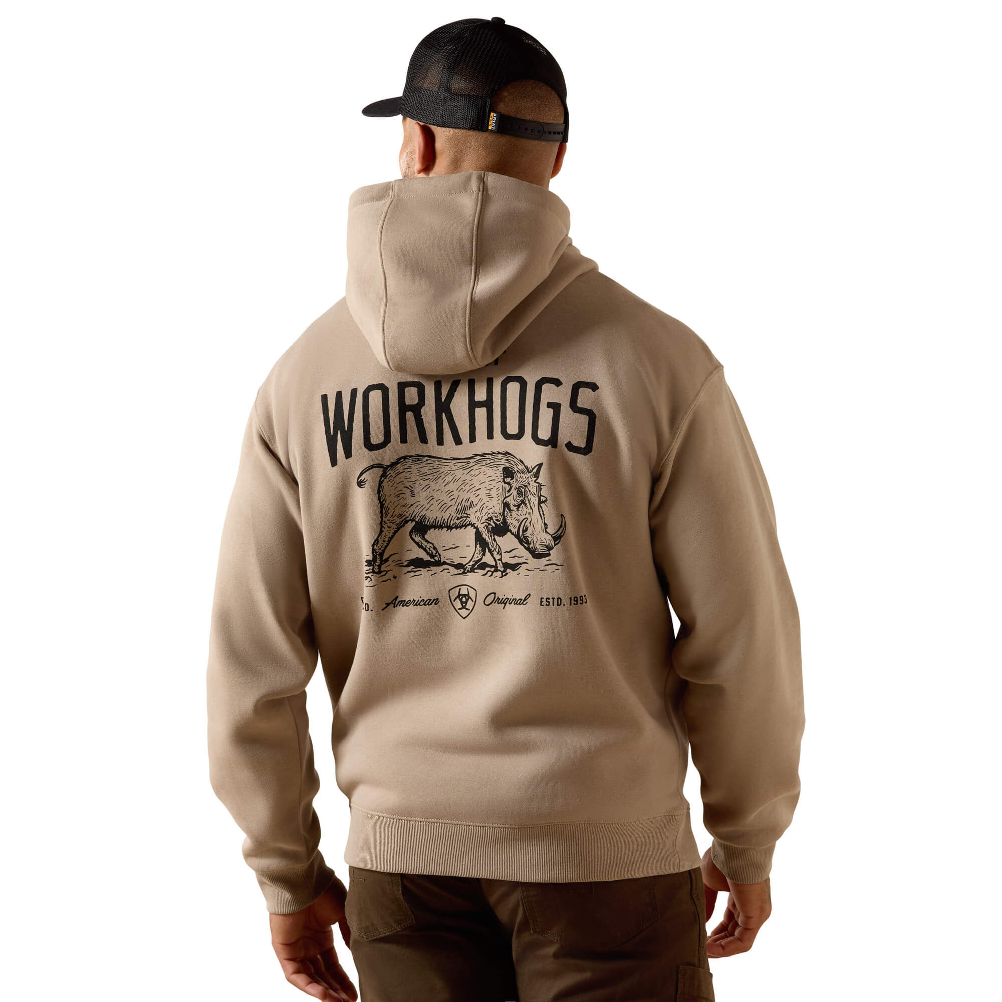 Men's Rebar Lightweight Workhog Hoodie Long Sleeve in Greige, Size Small, by Ariat
