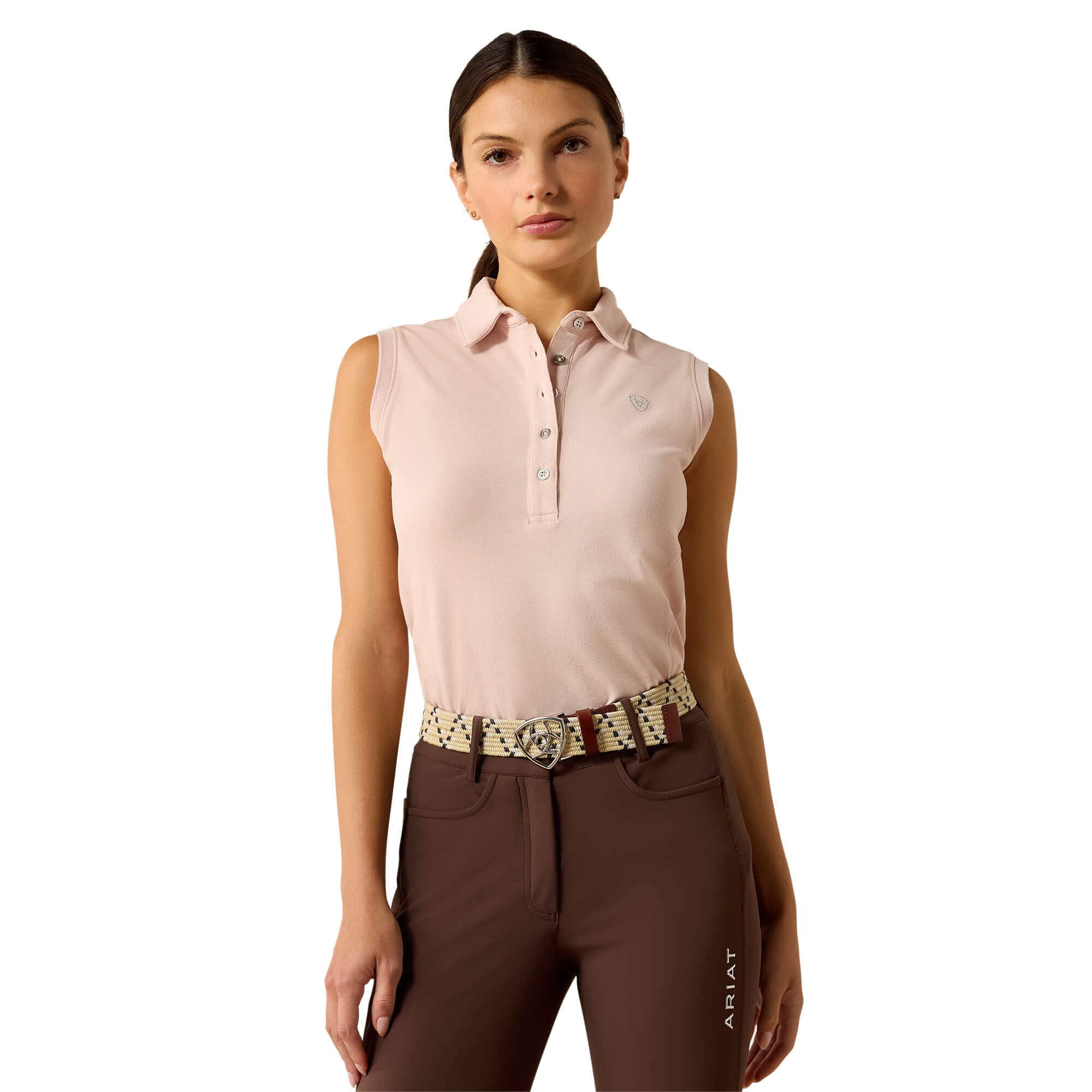 Women's Prix 3.0 Sleeveless Polo Shirt Shirt in Sepia Rose, Size Medium, by Ariat