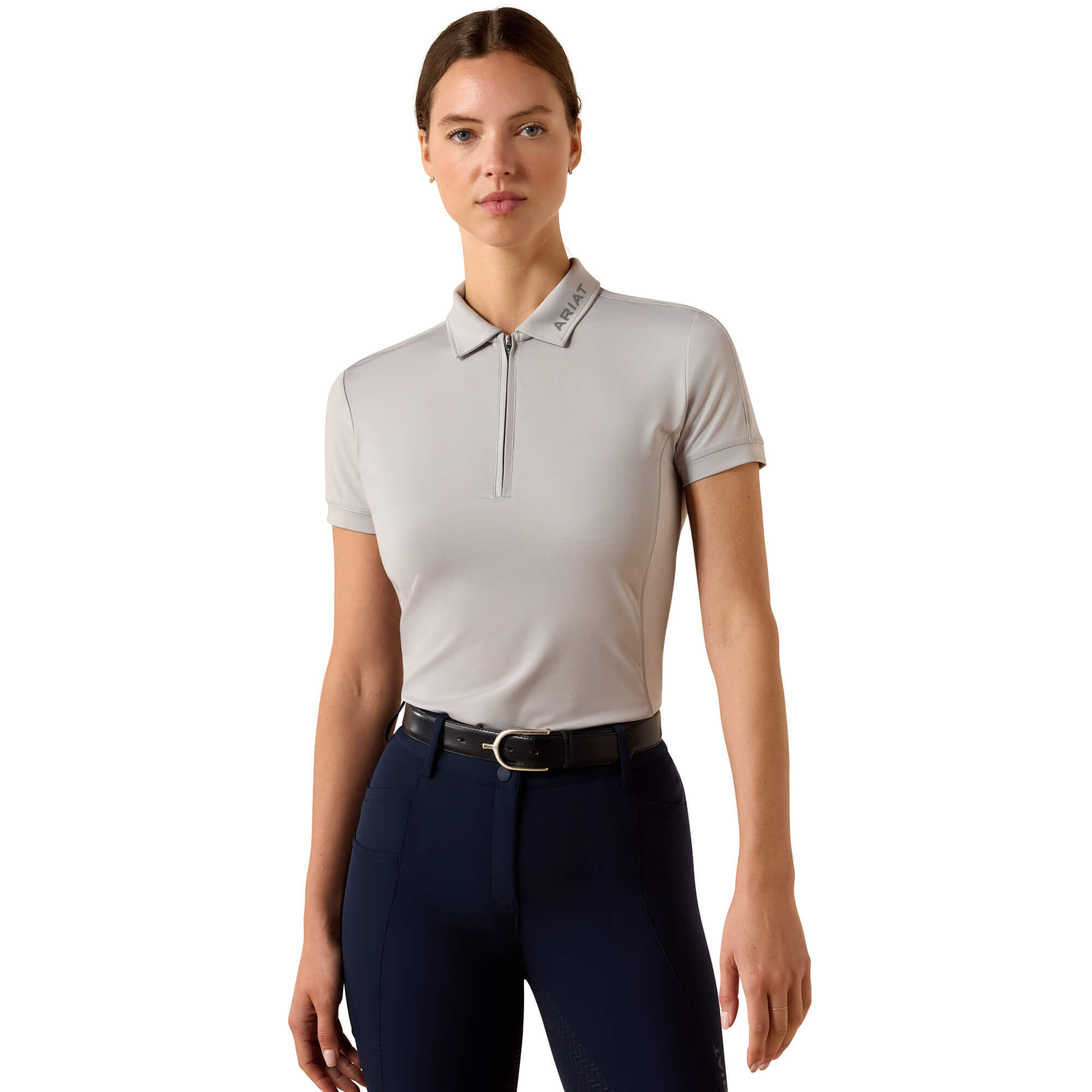 Women's Bandera 1/4 Zip Polo Shirt Shirt in Show Grey, Size Large, by Ariat