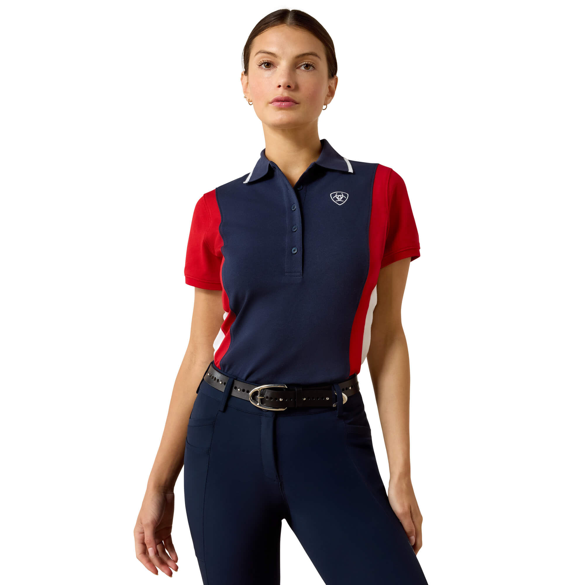Women's Taryn Polo Shirt in Navyt Red, Size Medium, by Ariat
