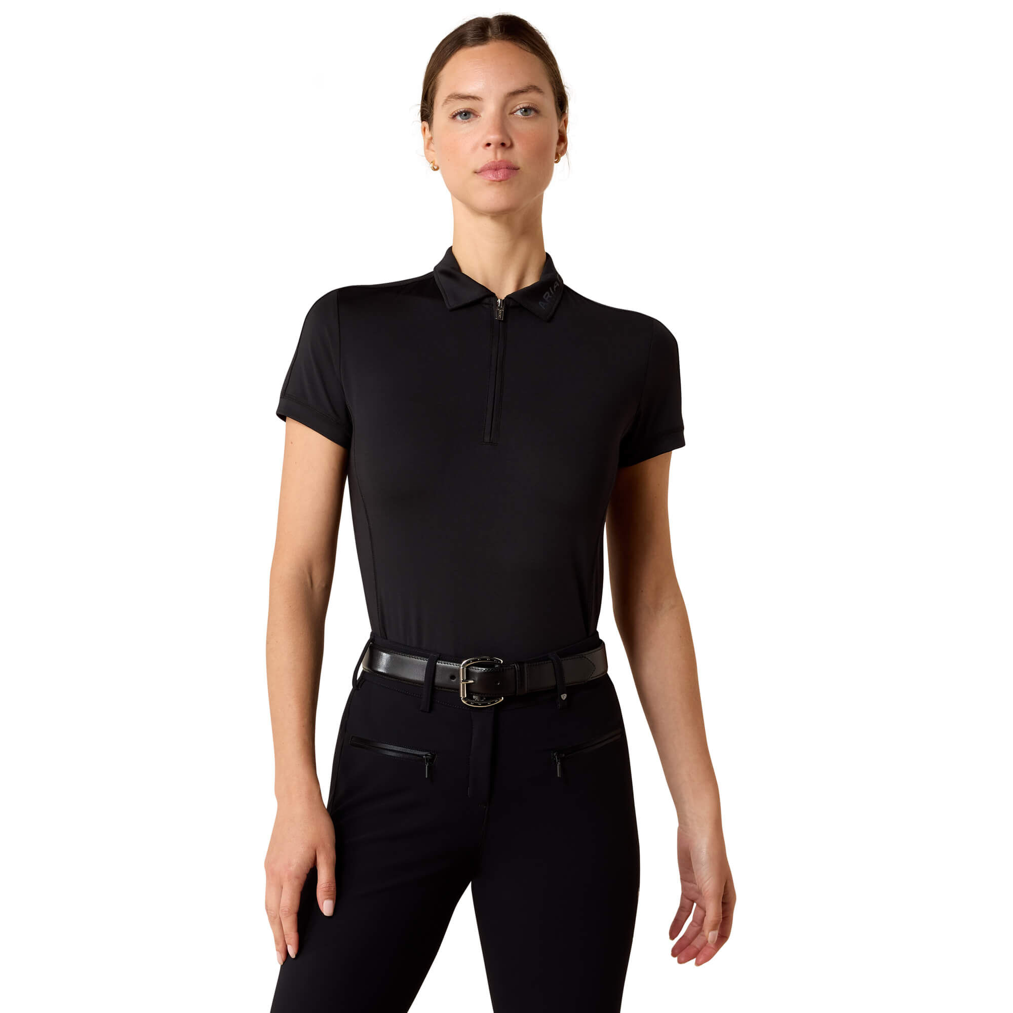 Women's Bandera 1/4 Zip Polo Shirt Shirt in Black, Size Large, by Ariat