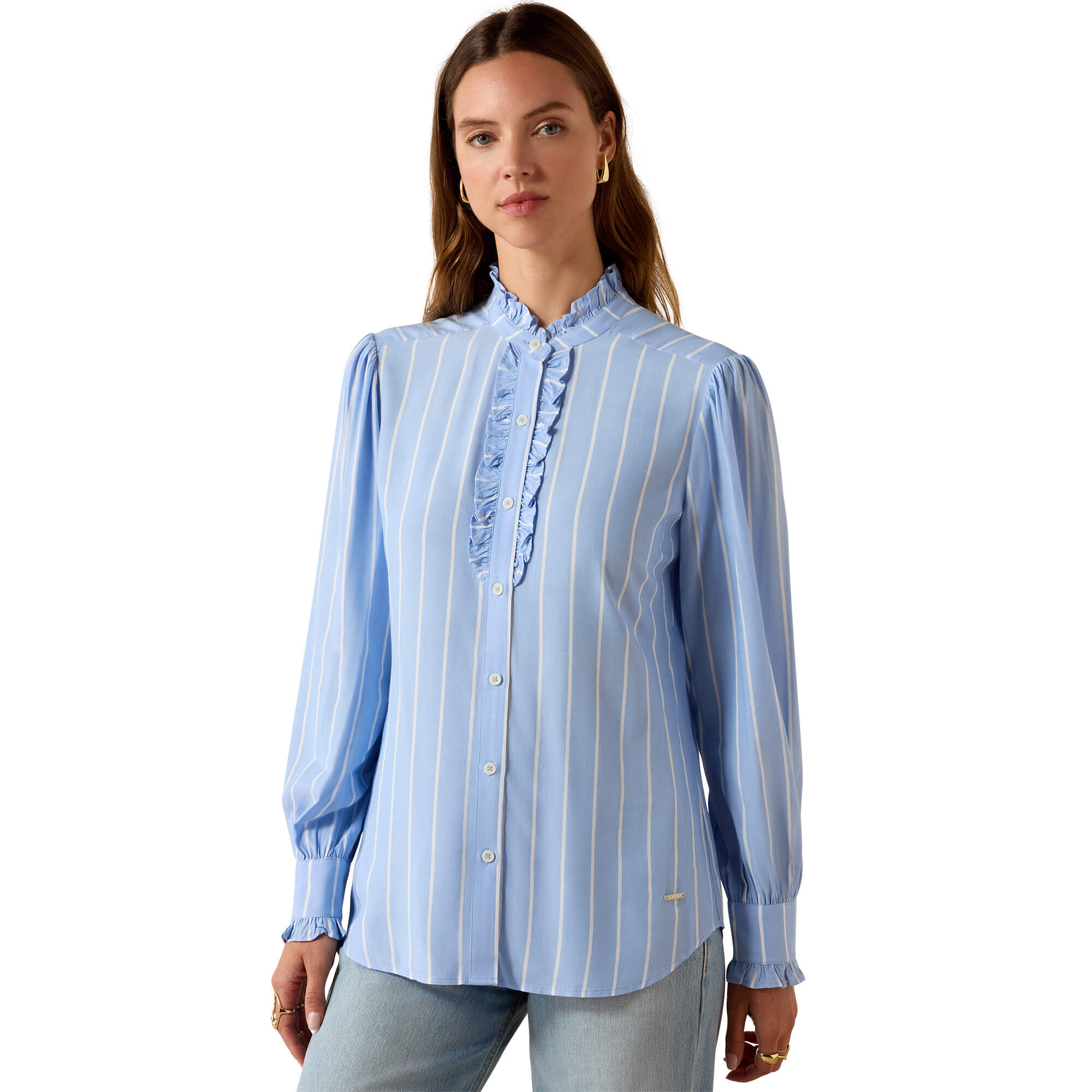 Women's Cricklade Blouse Long Sleeve in Pacific Blue Stripe, Size Large, by Ariat