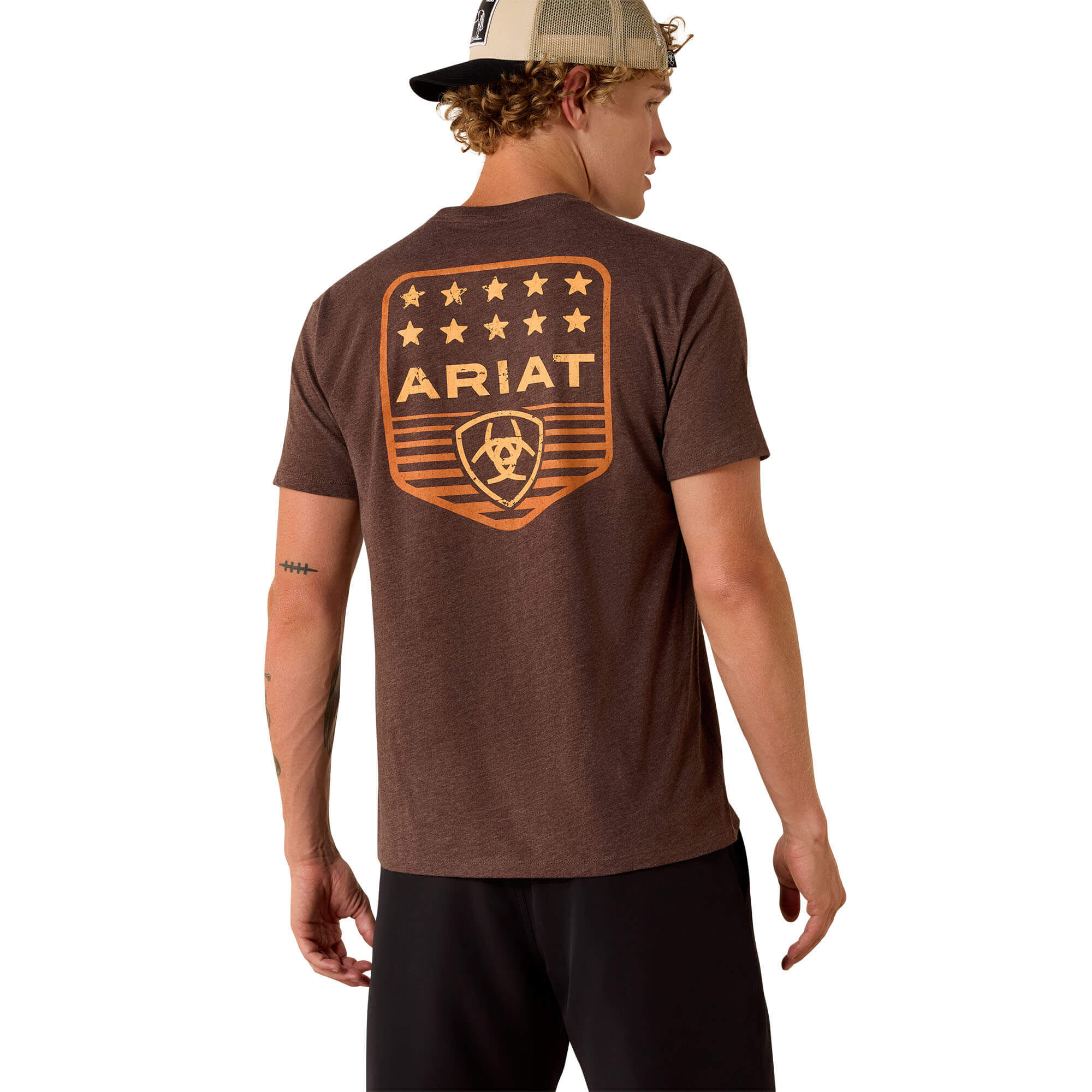 Men's Ariat Stripe Patriotic Badge T-Shirt in Brown Heather, Size Large