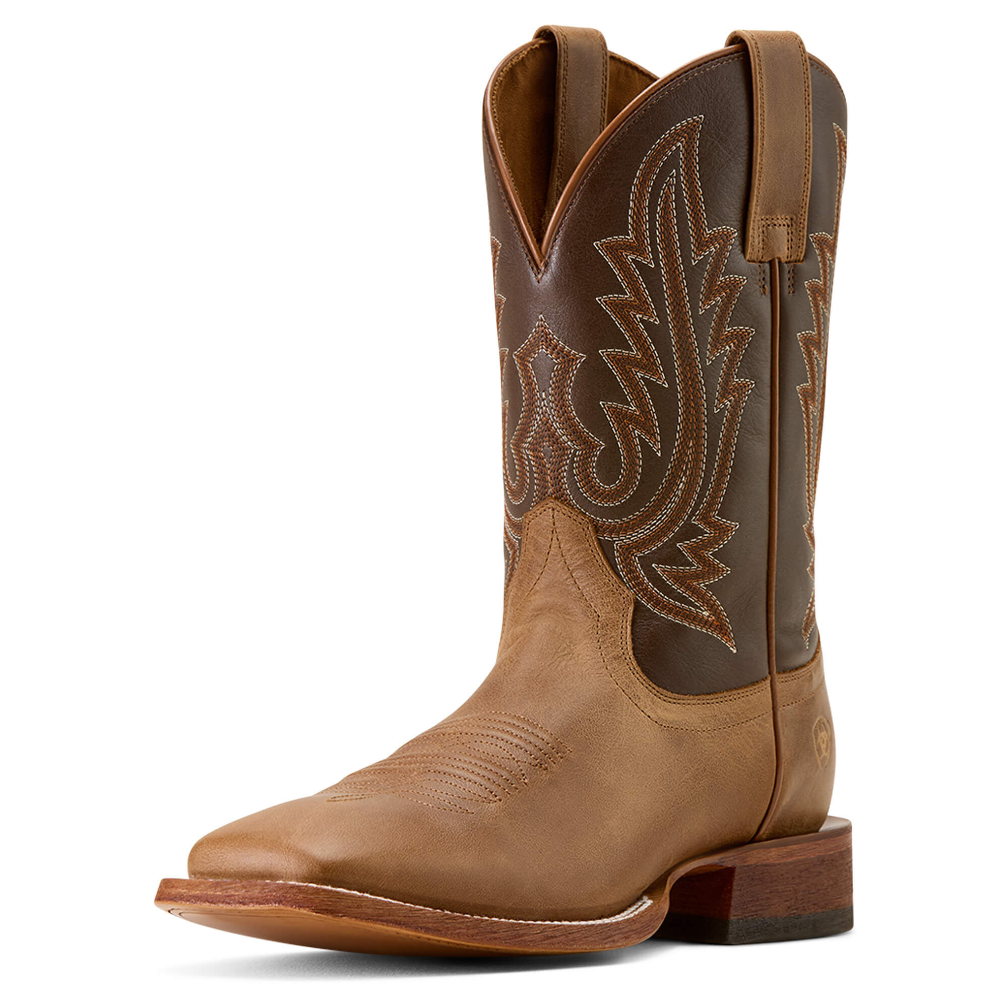 Men's County Roads Wide Square Toe Western Boots in Wheat Tan Santa Fe Brown, D Medium Width, Size 7, by Ariat