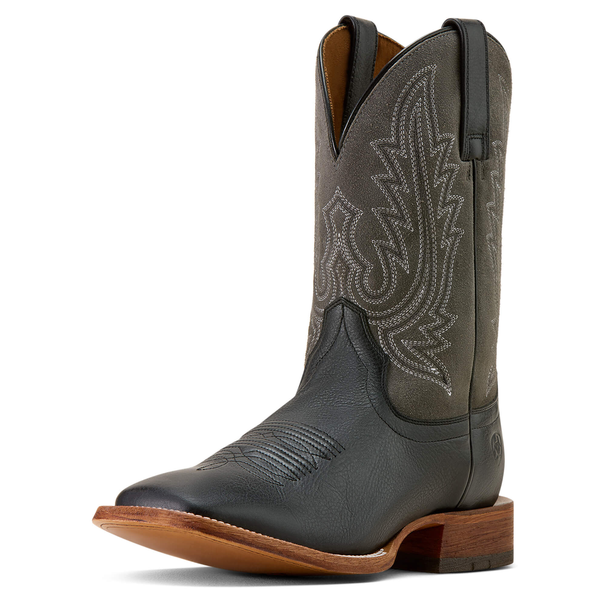 Men's County Roads Wide Square Toe Western Boots in Nightshade Black Gunmetal Grey Suede, D Medium Width, Size 41.5, by Ariat