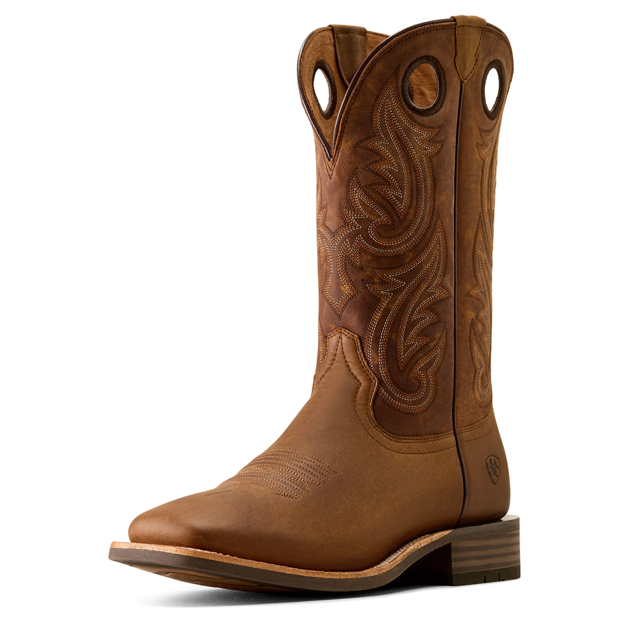 Men's Highland Toughstock Wide Square Toe Western Boots in Distressed Brown Tack Room Brown, D Medium Width, Size 10, by Ariat