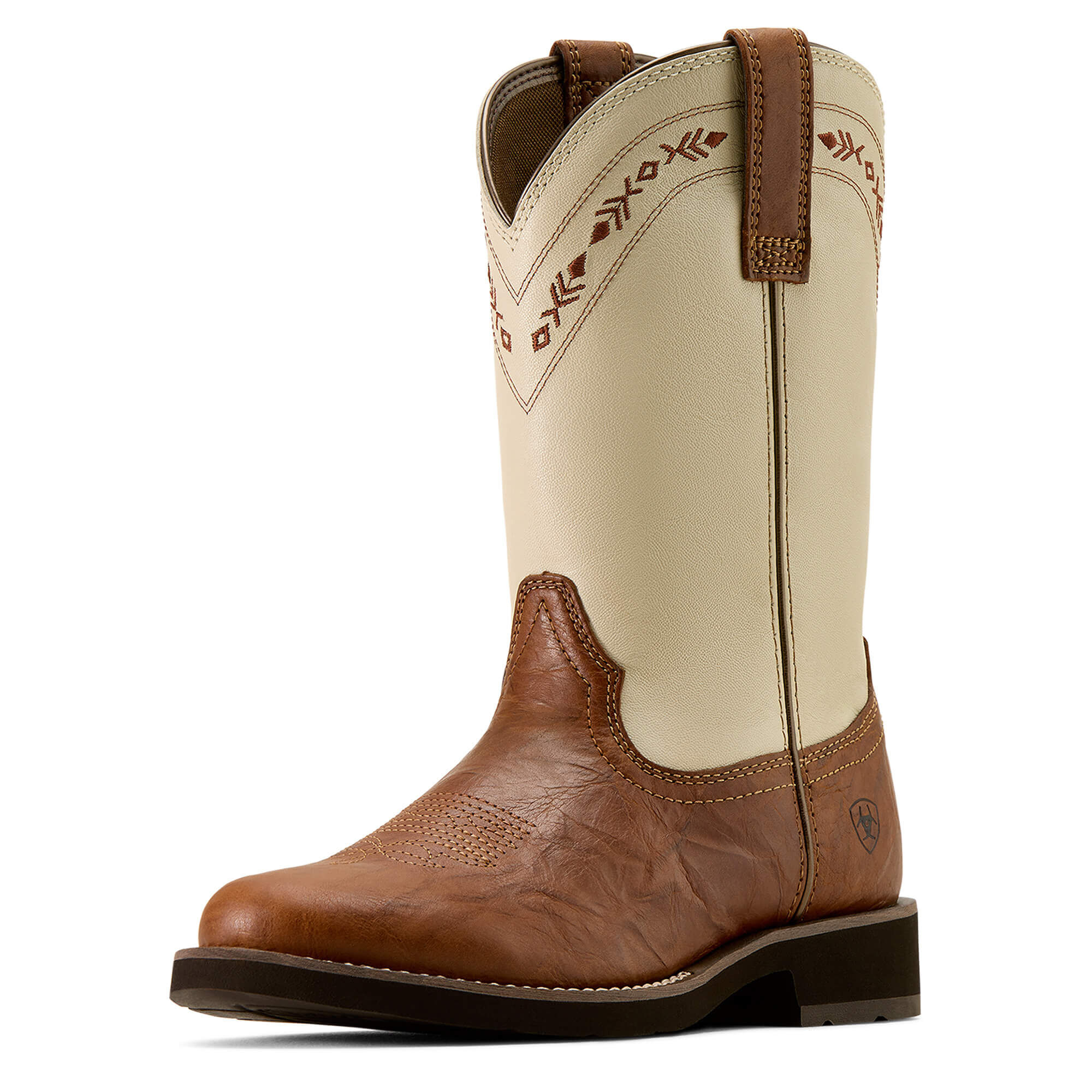 Women's Kearney Round Toe Western Boots in Beasty Brown Cream, B Medium Width, Size 42.5, by Ariat