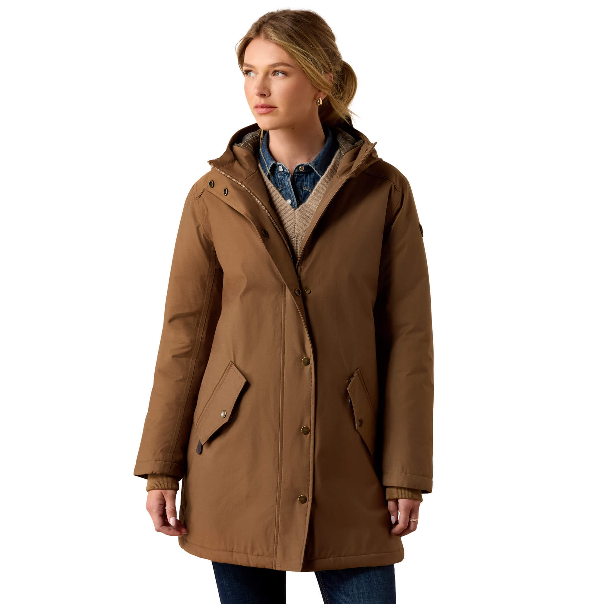 Women's Barrowmere Waterproof Insulated Parka Jacket Long Sleeve in Malt, Size Medium, by Ariat