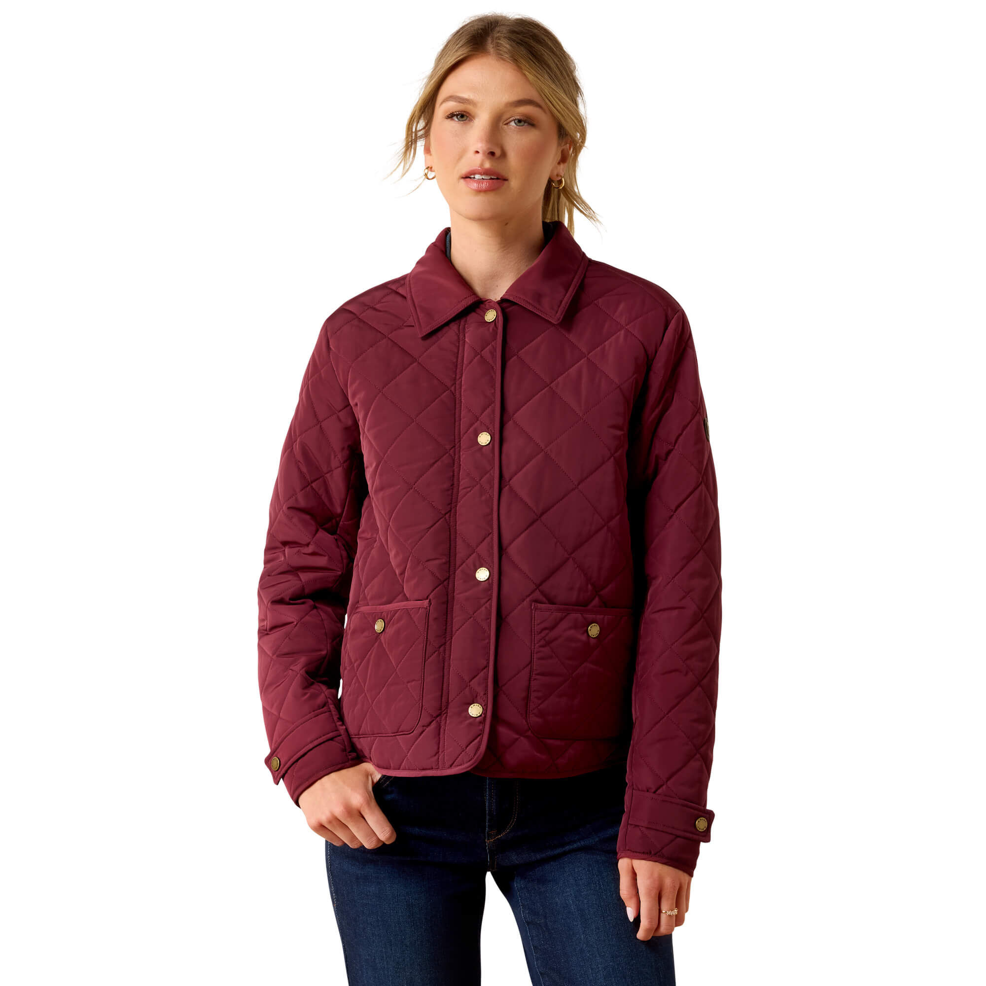 Women's Woodgate Quilted Jacket Long Sleeve in Windsor Wine, Size Large, by Ariat
