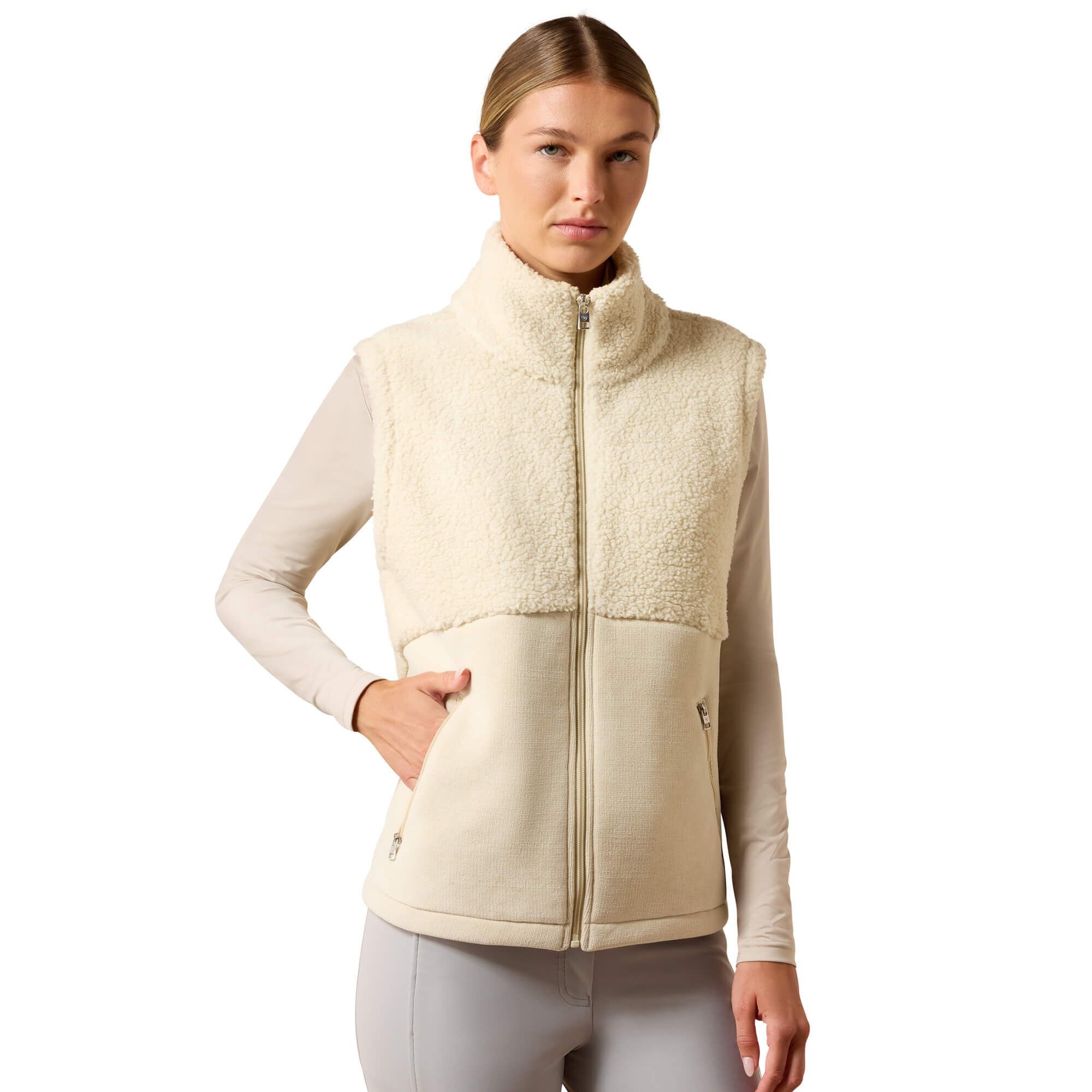Women's Laviolette Full Zip Gilet Long Sleeve in Almond Milk, Size X-Large, by Ariat