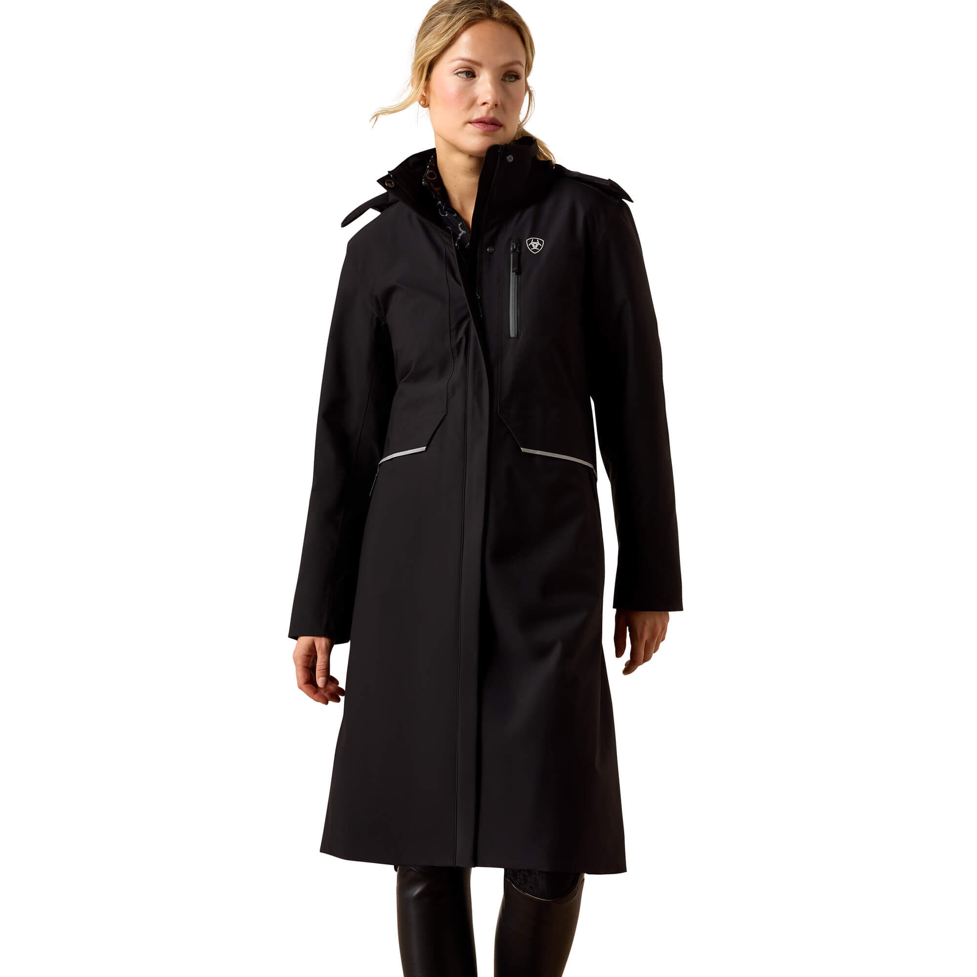 Women's Long Rider Waterproof Coat Long Sleeve in Black, Size X-Large, by Ariat