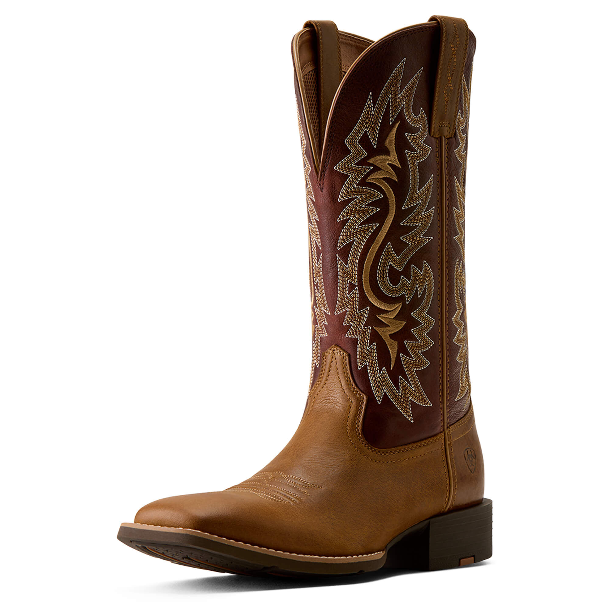 Men's Sport Colter Wide Square Toe Western Boots in Sorrel Crunch Roasted Chestnut, D Medium Width, Size 10, by Ariat