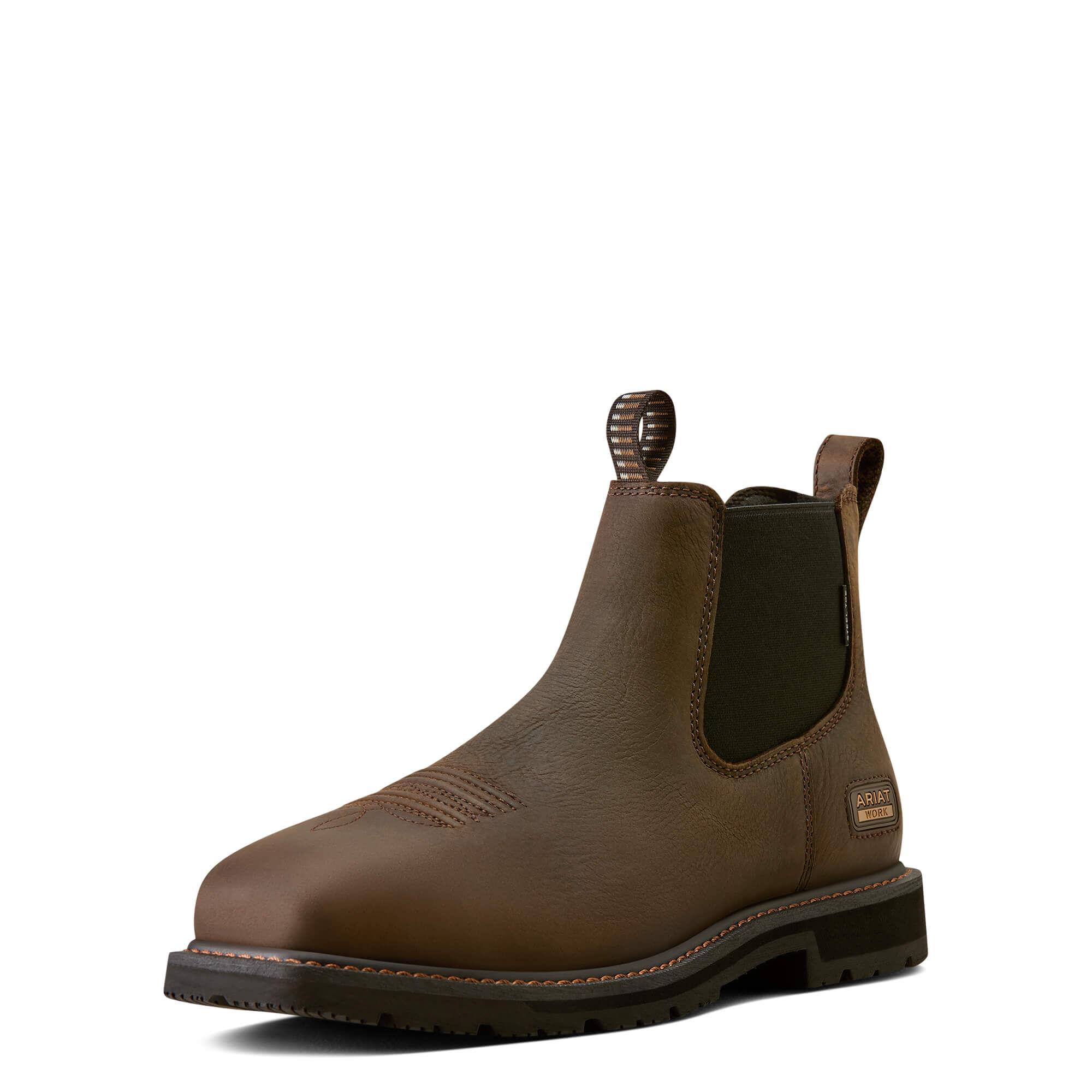 Men's Groundrancher Chelsea Wide Square Toe Steel Work Boots in Dark Brown, D Medium Width, Size 10.5, by Ariat