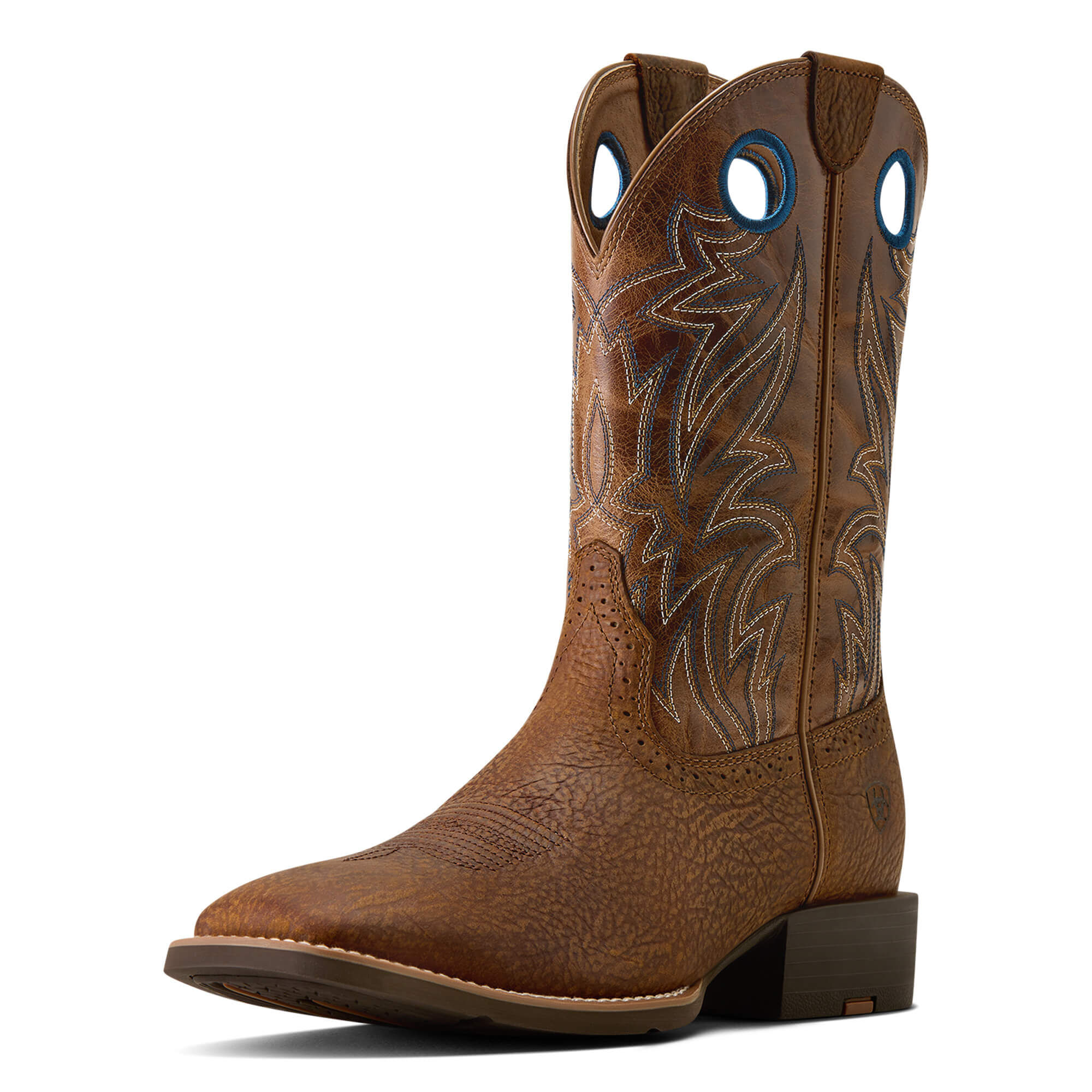 Men's Sport Sidebet Wide Square Toe Western Boots in Toasted Grain Dark Tan Leather, D Medium Width, Size 11, by Ariat