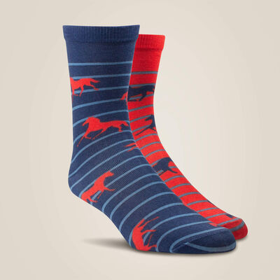 Horses Over Stripes Crew Sock 2 Pair Multi Color Pack
