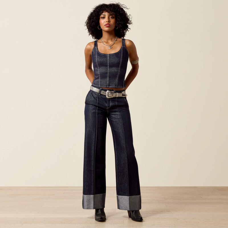 Ultra High Rise Lurex Wide Leg Jeans Full