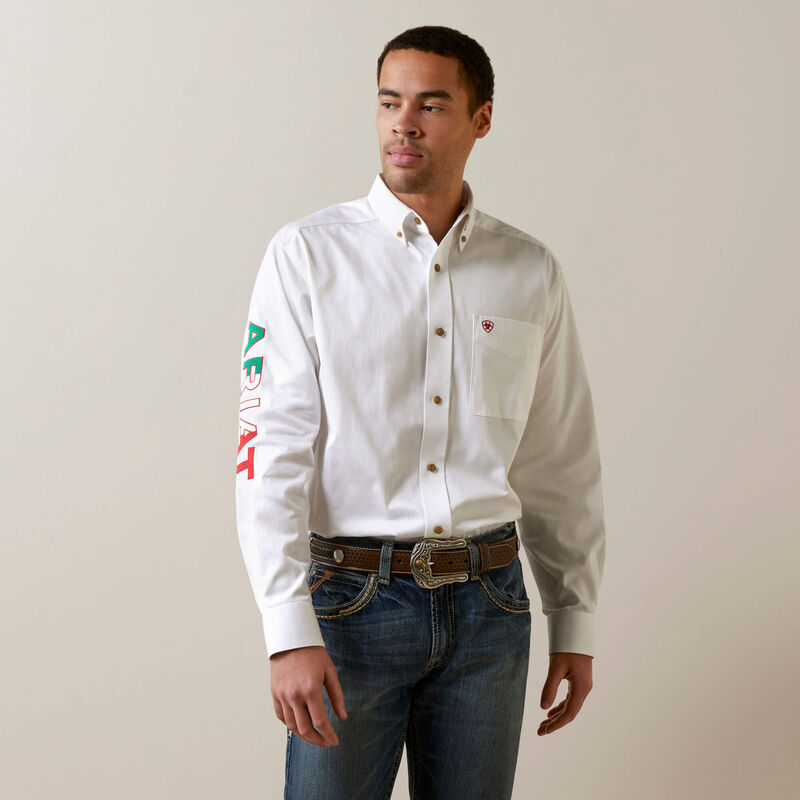 Ariat Men's Team Logo Twill Classic Long Sleeve Shirt, White Mexico