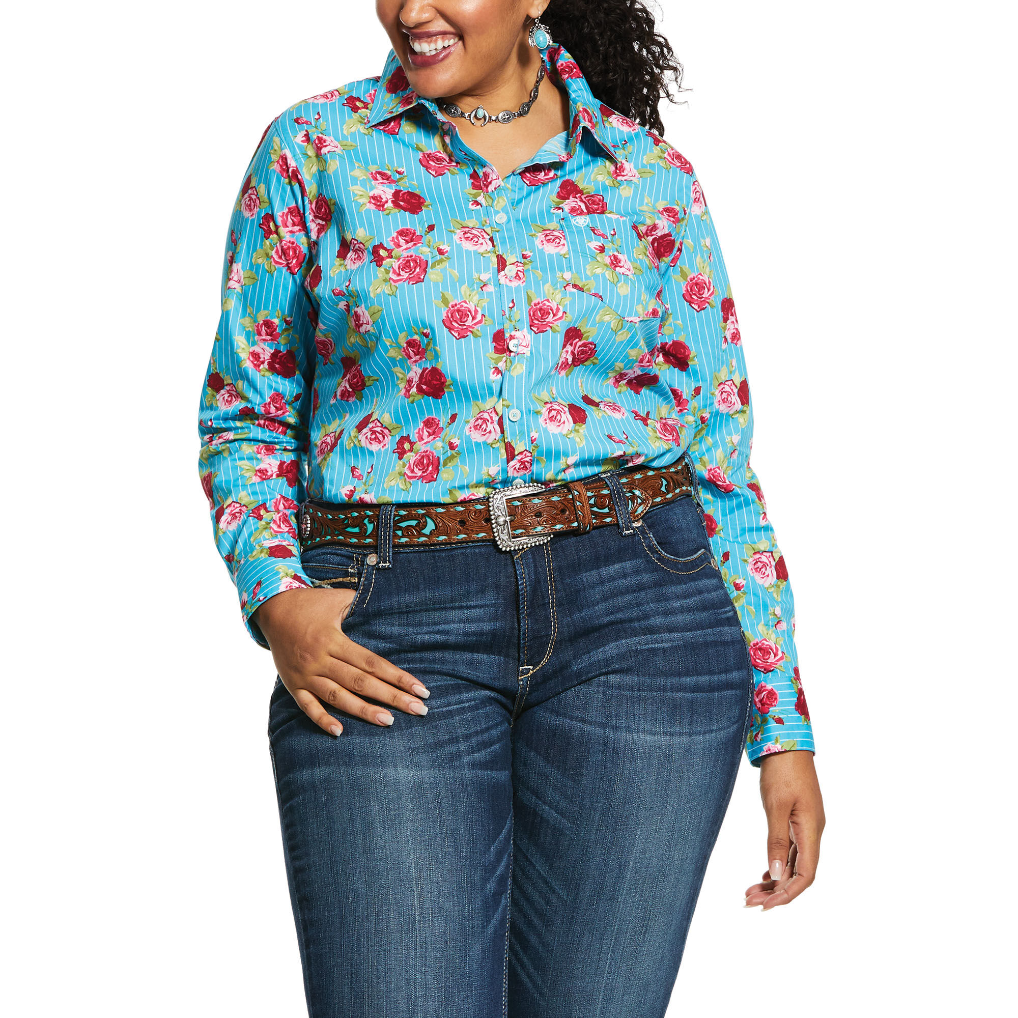 Ariat Damen Kirby Stretch Shirt - Bequemes Popeline Hemd Mit Elasthan