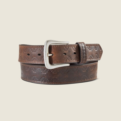Southwest Emboss Leather Belt Front