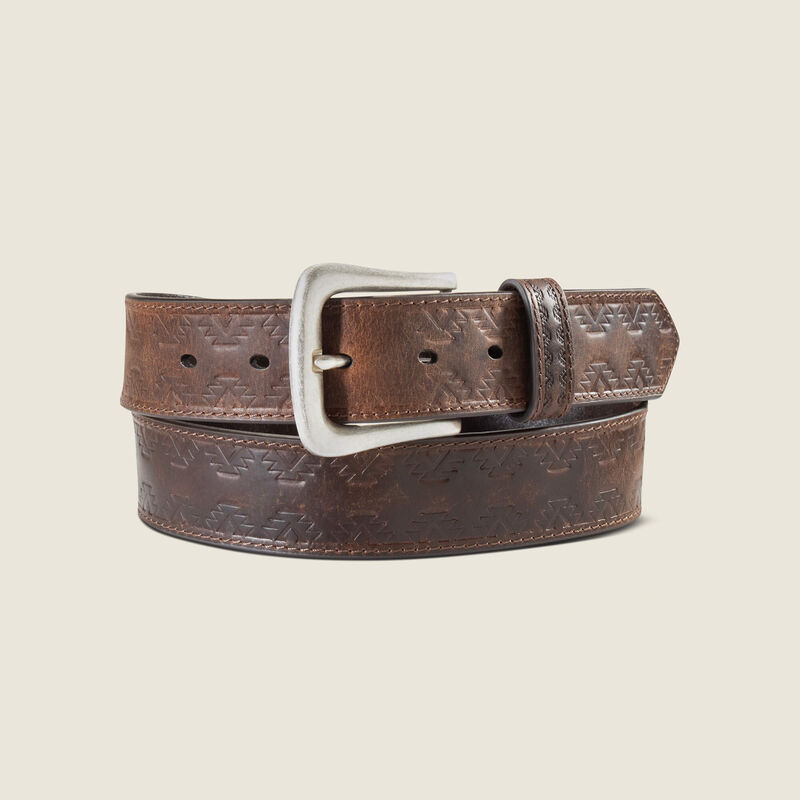 Southwest Emboss Leather Belt Front