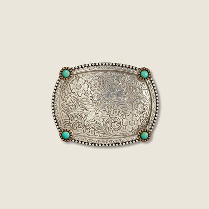 Beaded Edge Turquoise Corners Belt Buckle Front