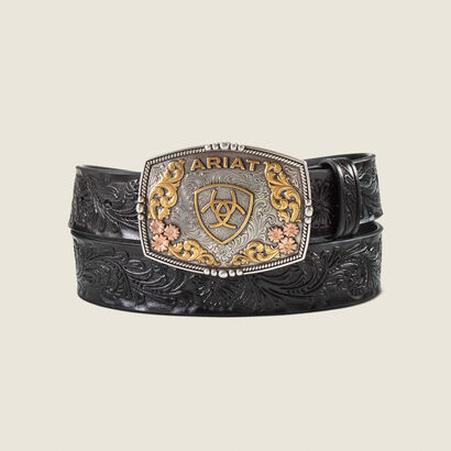 Floral Emboss with 3-Tone Buckle Belt Front